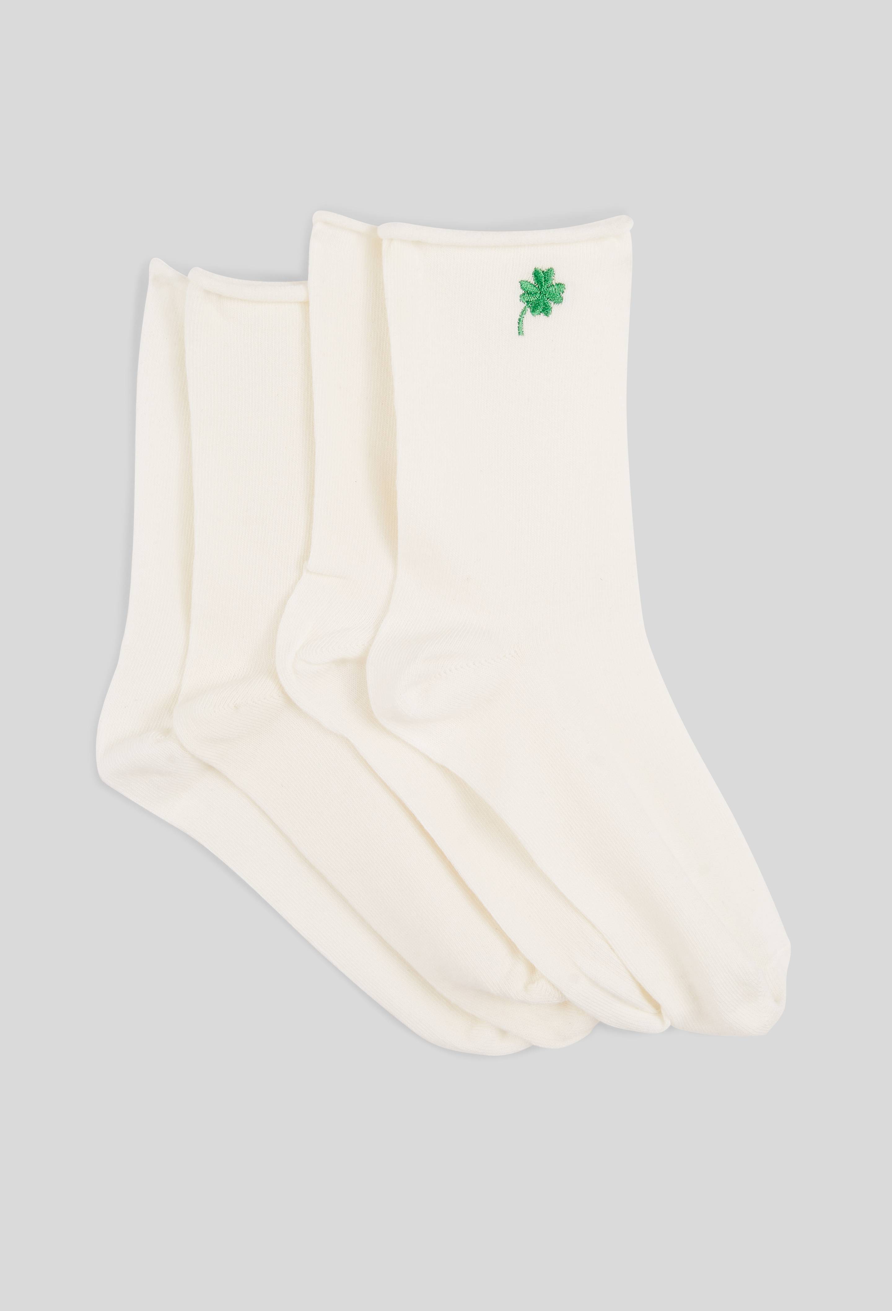 Lot de 2 paires de chaussettes fantaisie avec broderie en coton, Ecru, large image number 0