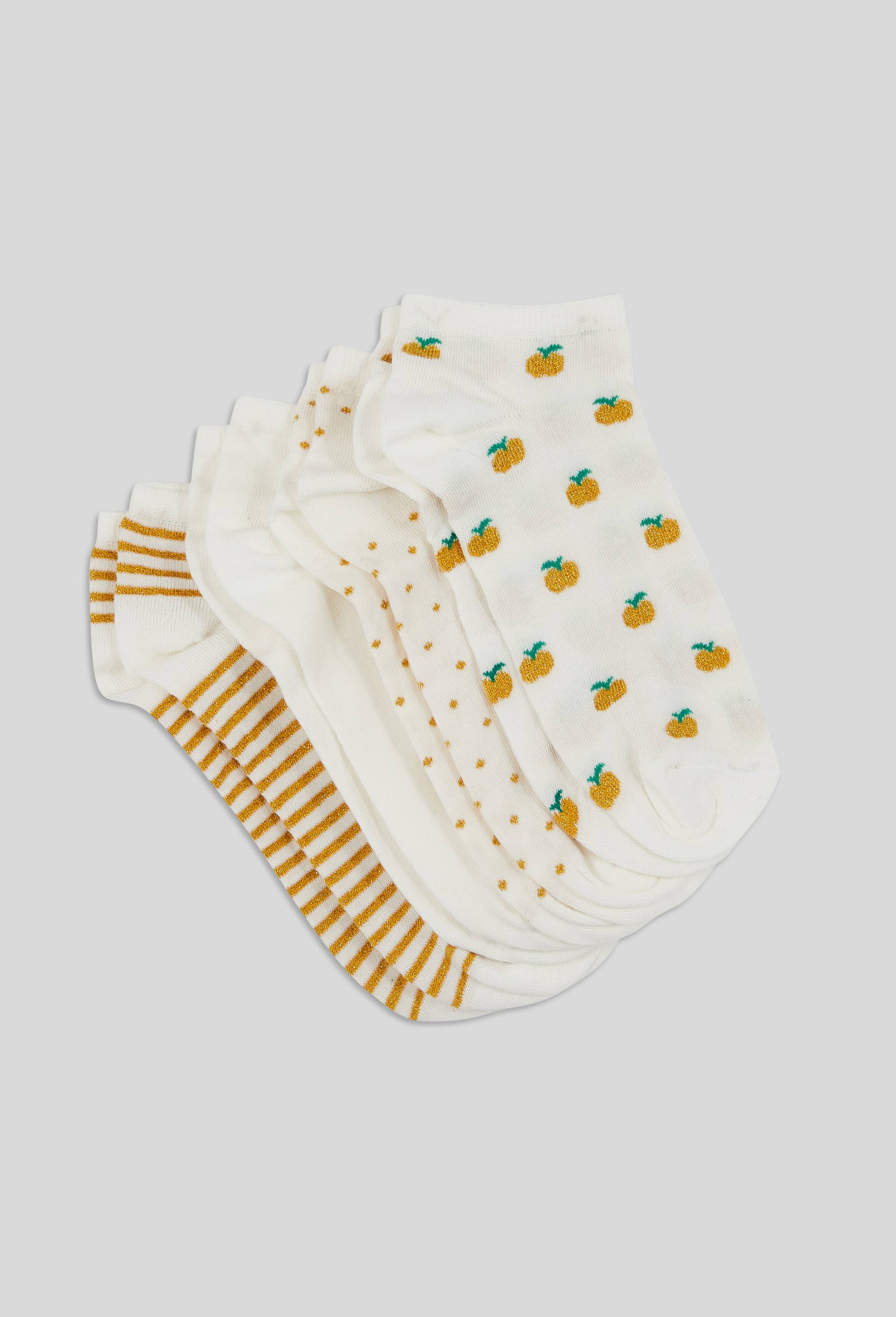 Lot de 4 paires de mini-socquettes fantaisie en coton, Ecru, large image number 0