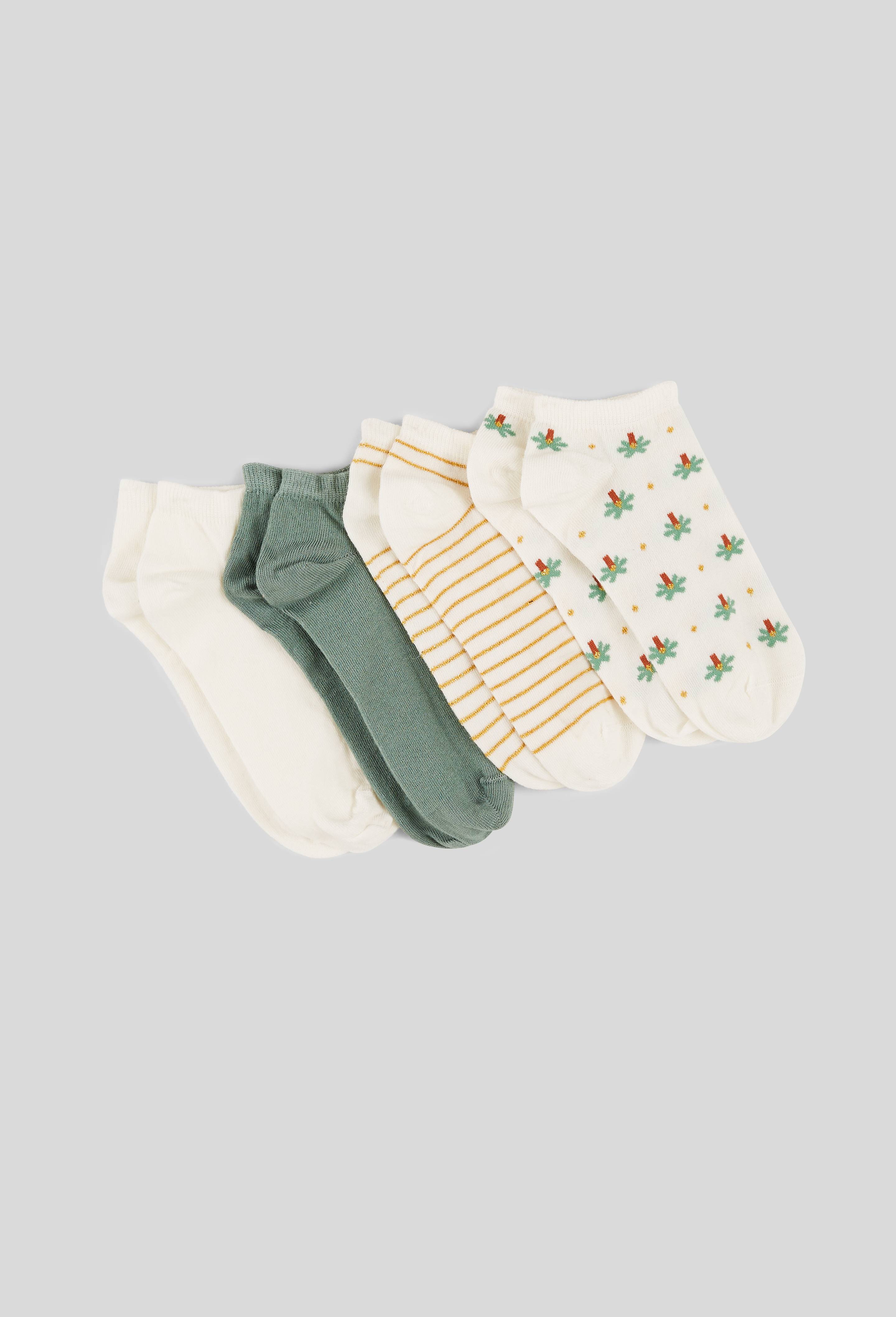 Lot de 4 paires de mini-socquettes fantaisie en coton, Ecru, large image number 0