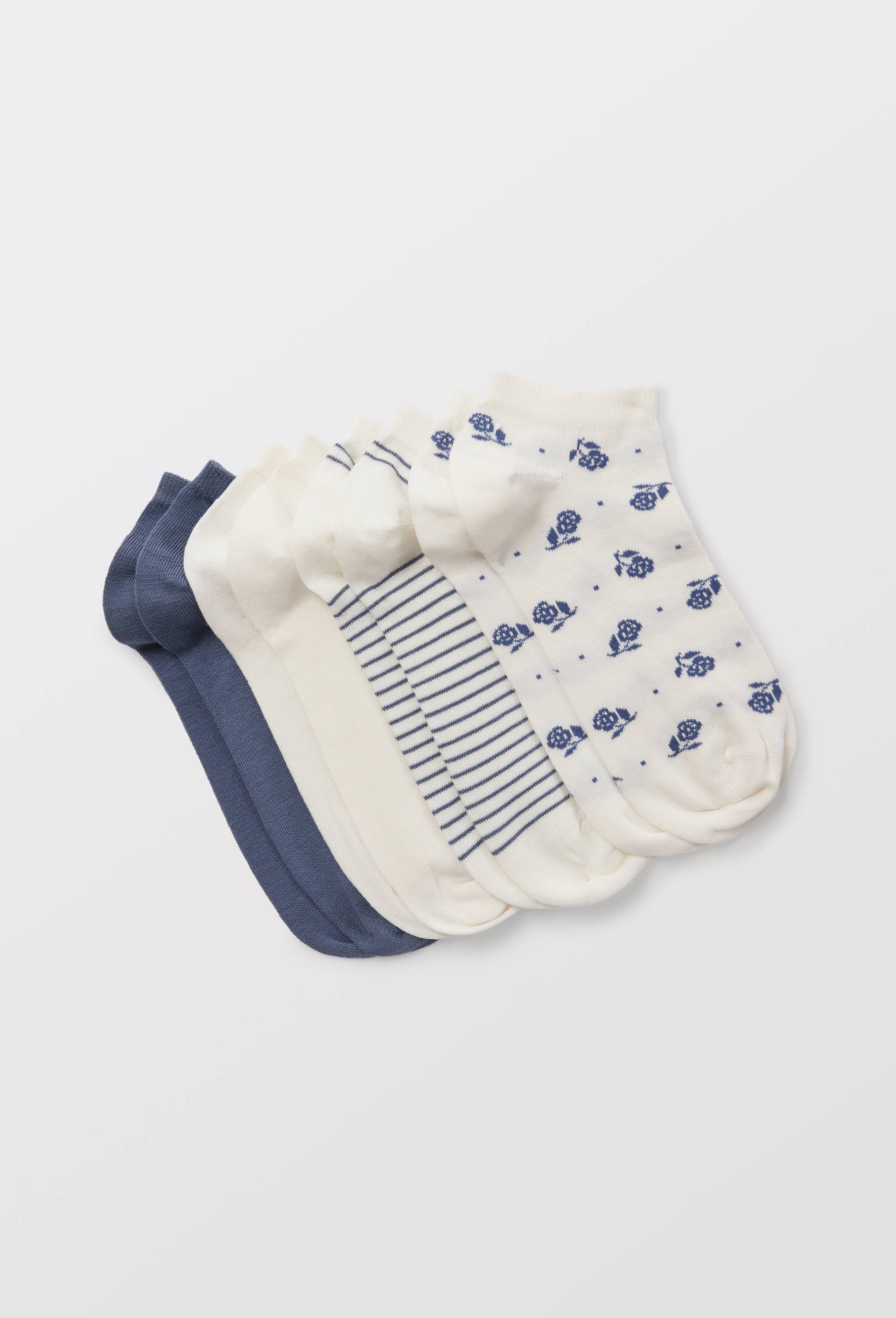 Lot de 4 paires de mini-socquettes fantaisie en coton, Bleu, large image number 0