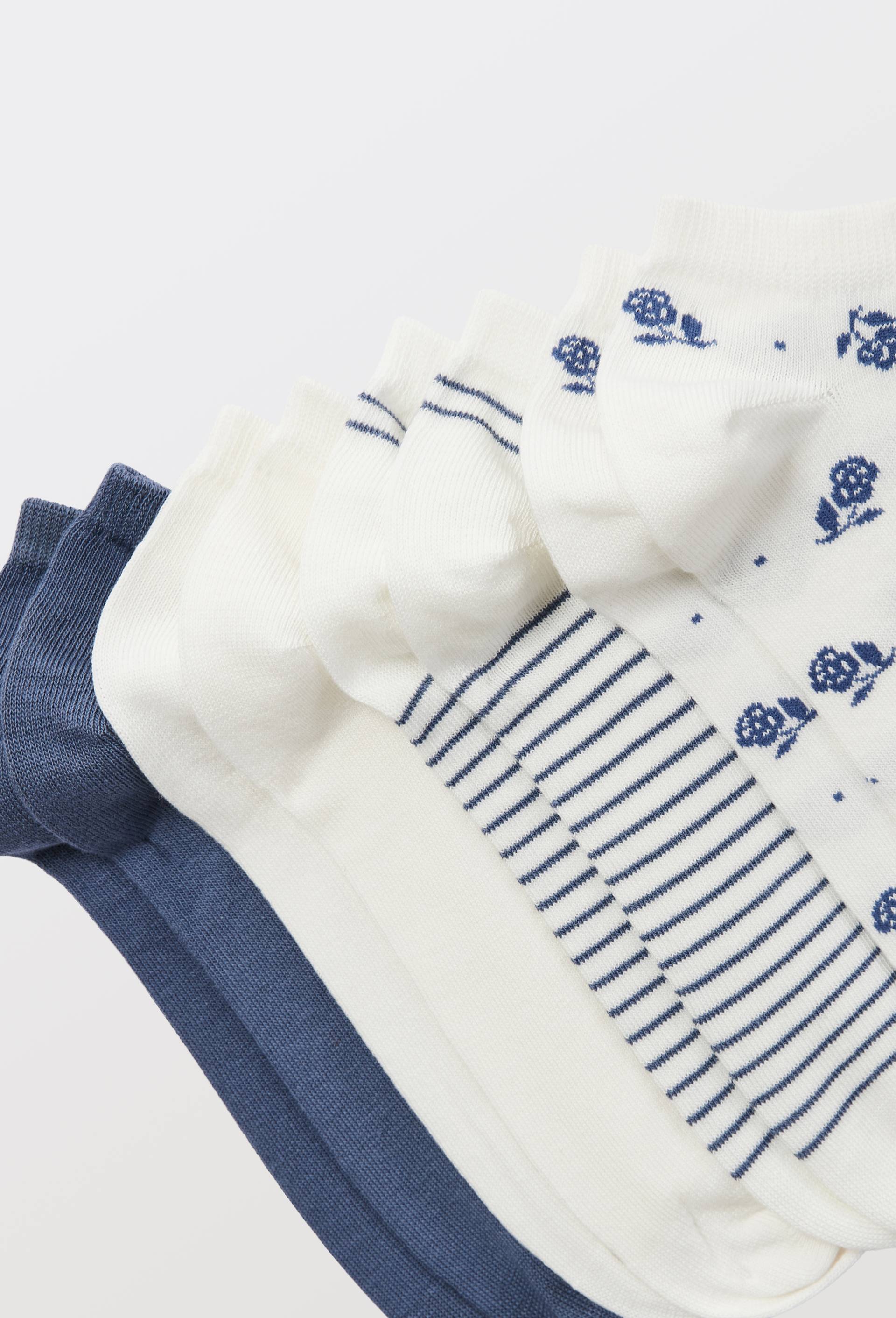 Lot de 4 paires de mini-socquettes fantaisie en coton, Bleu, large image number 1