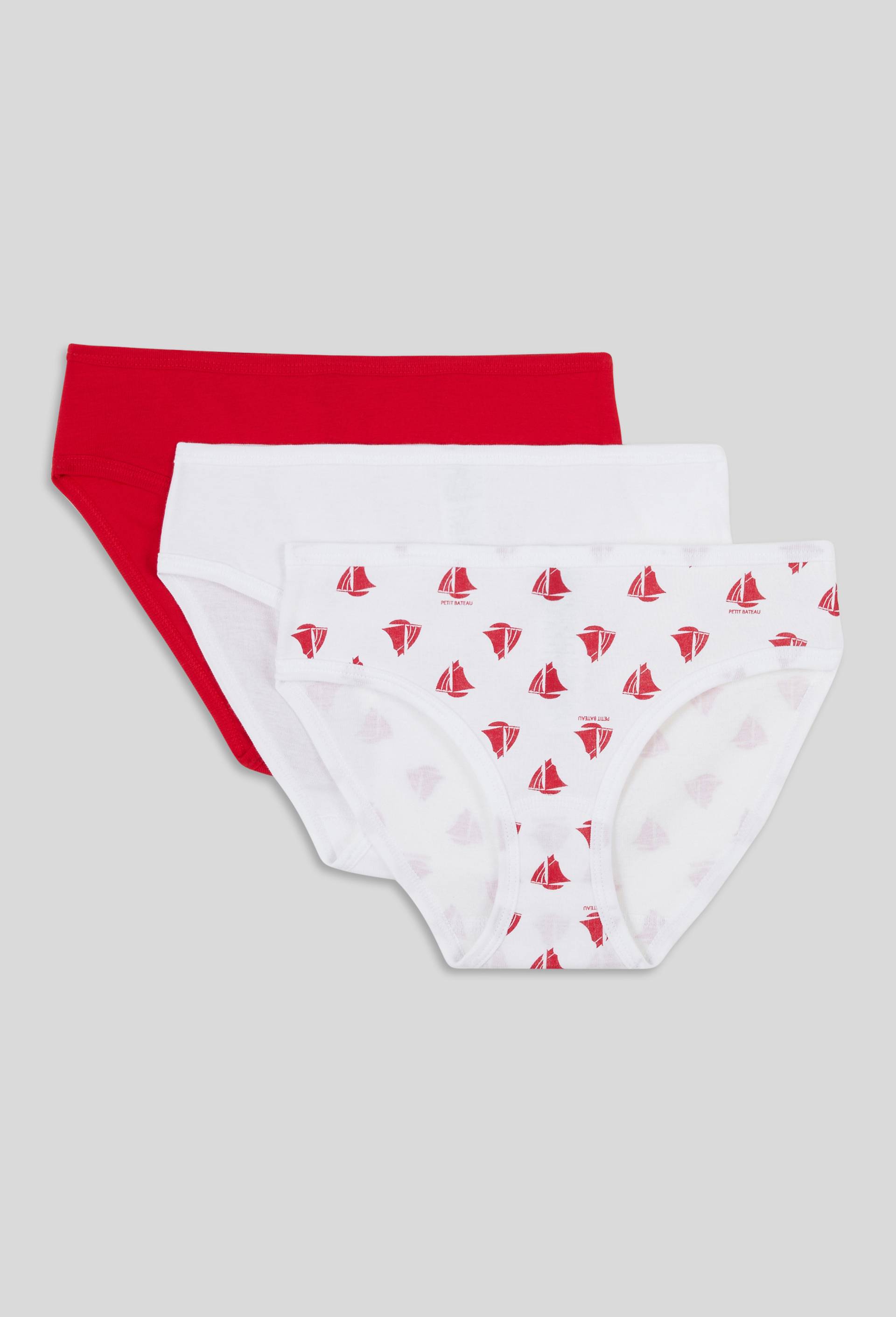 Lot de 3 culottes midi en coton BIO Petit Bateau, certifié OEKO-TEX, Rouge, large image number 1