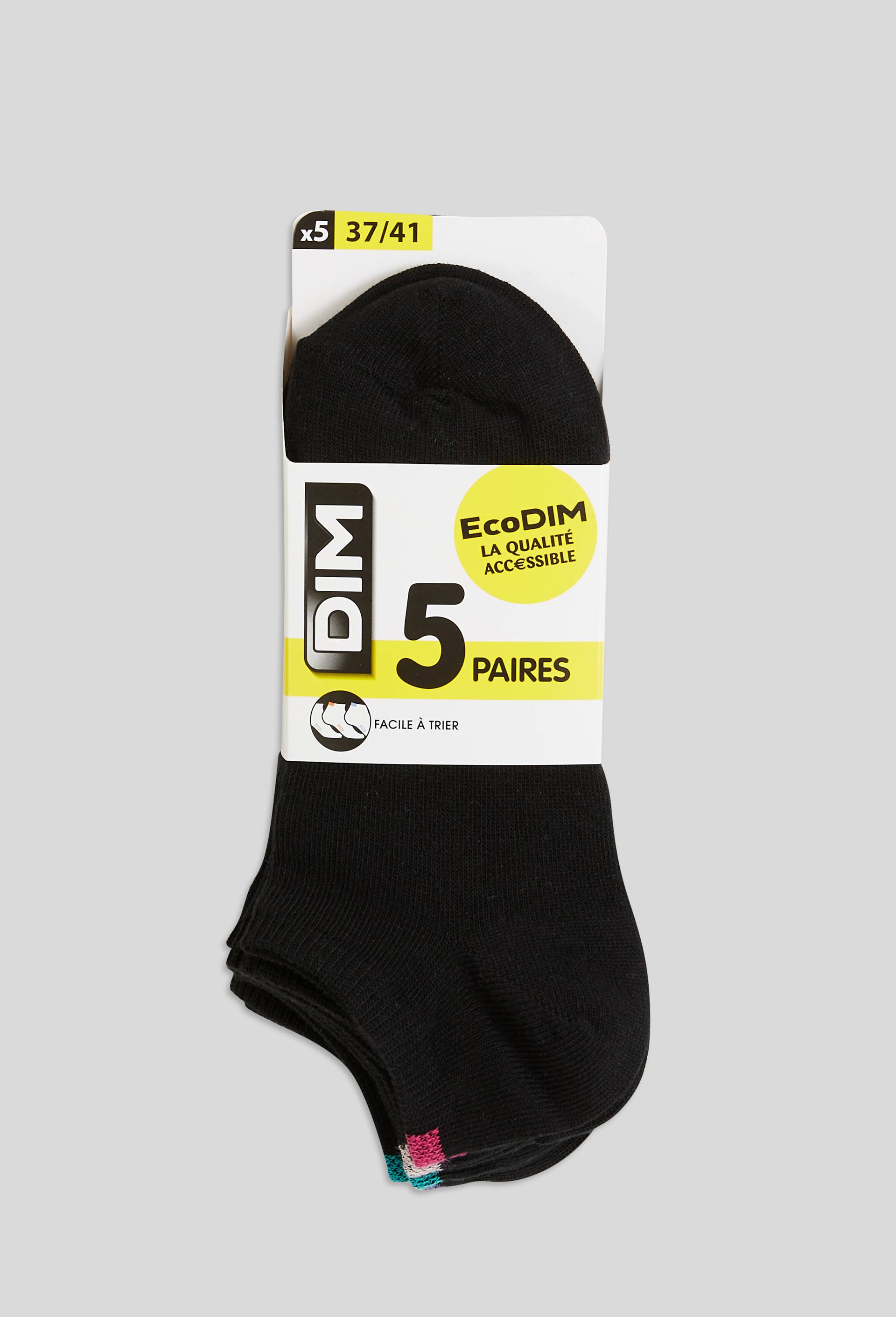 Lot de 5 paires de mini-socquettes en coton DIM, Noir, large image number 0