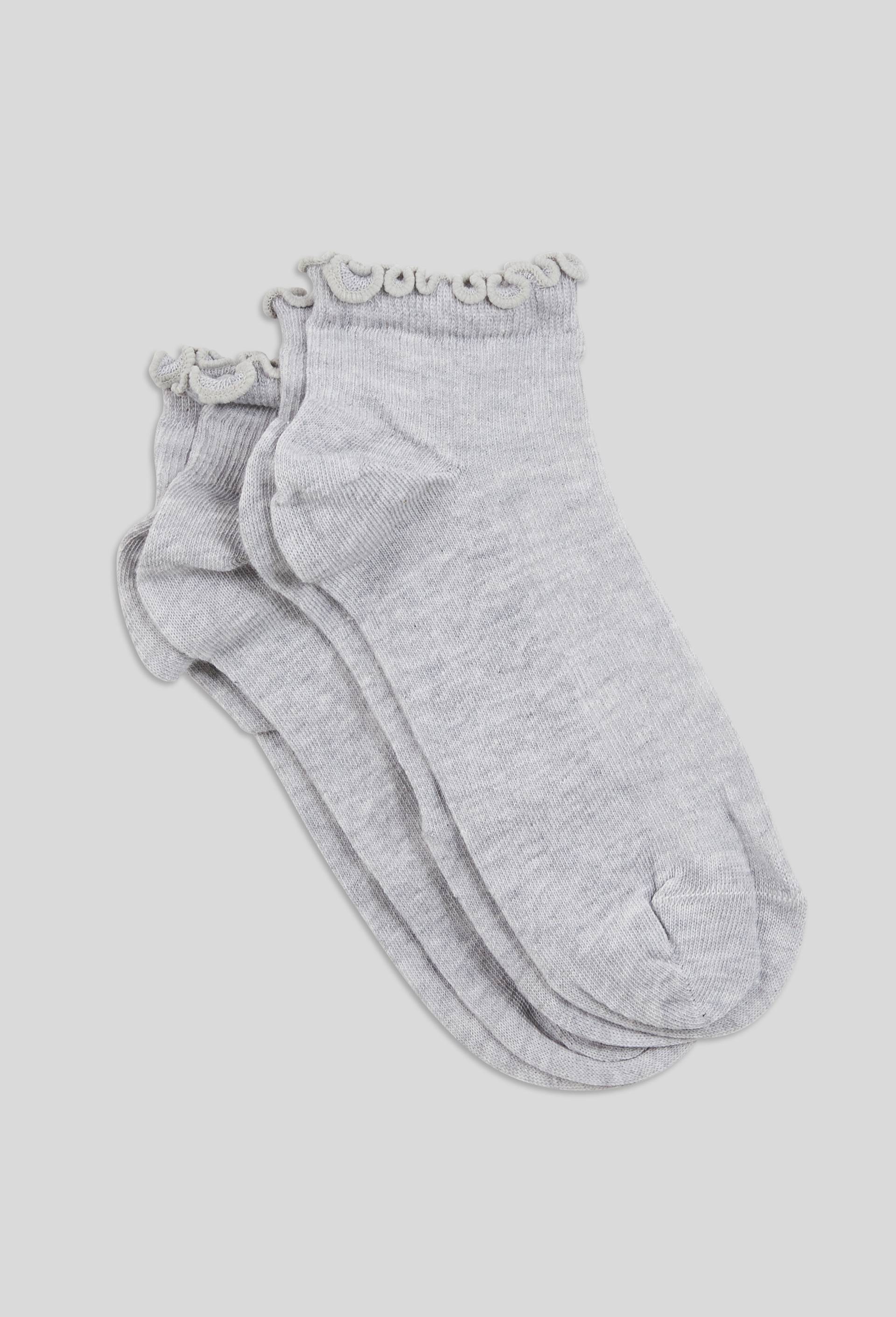 Lot de 2 paires de socquettes &agrave; bord fantaisie en coton, Gris, swatch image