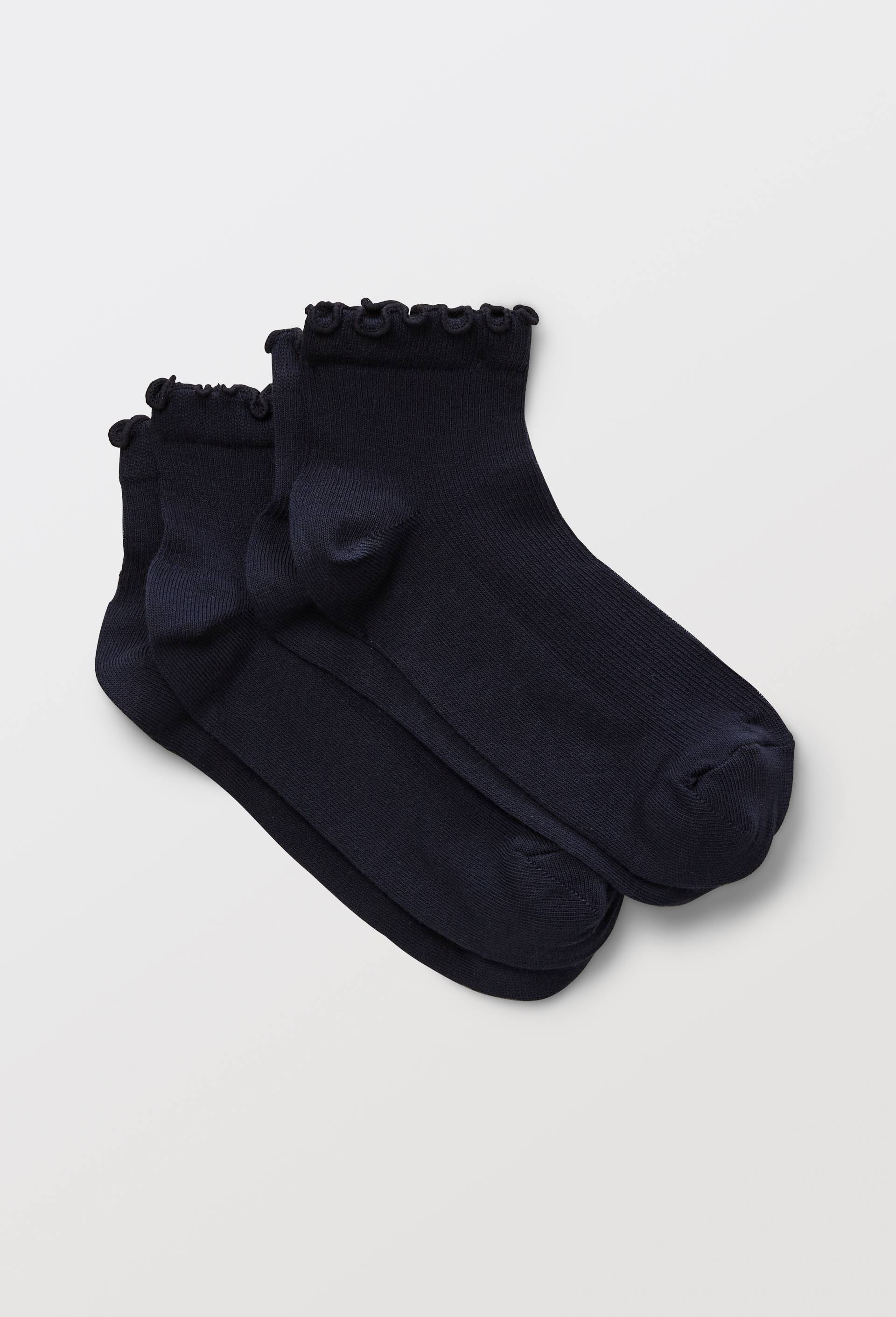 Lot de 2 paires de socquettes &agrave; bord fantaisie en coton, Bleu fonc&eacute;, swatch image