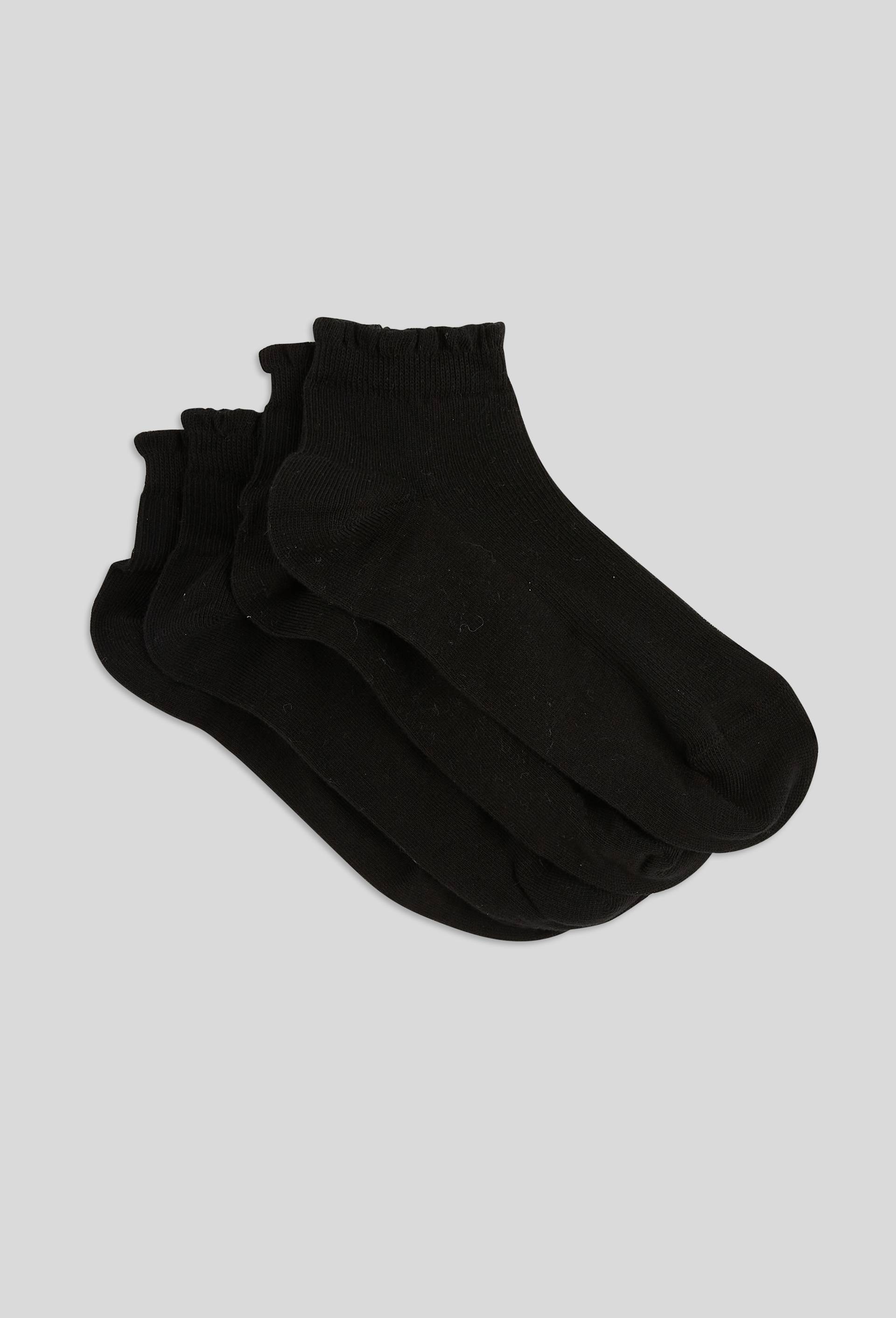 Lot de 2 paires de socquettes &agrave; bord fantaisie en coton, Noir, swatch image