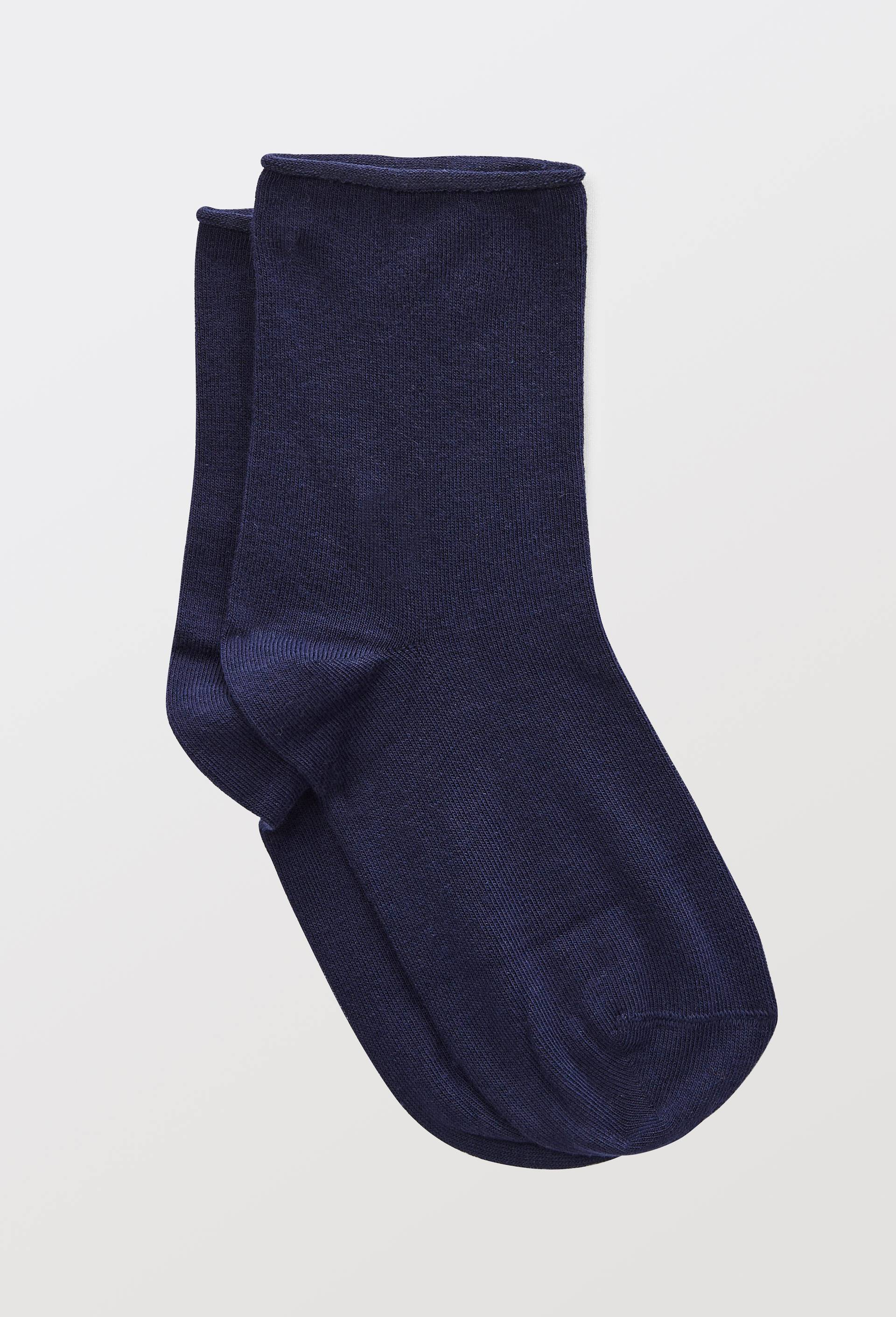 Paire de socquettes &agrave; bords roulott&eacute;s en coton Le Bourget, Bleu fonc&eacute;, swatch image