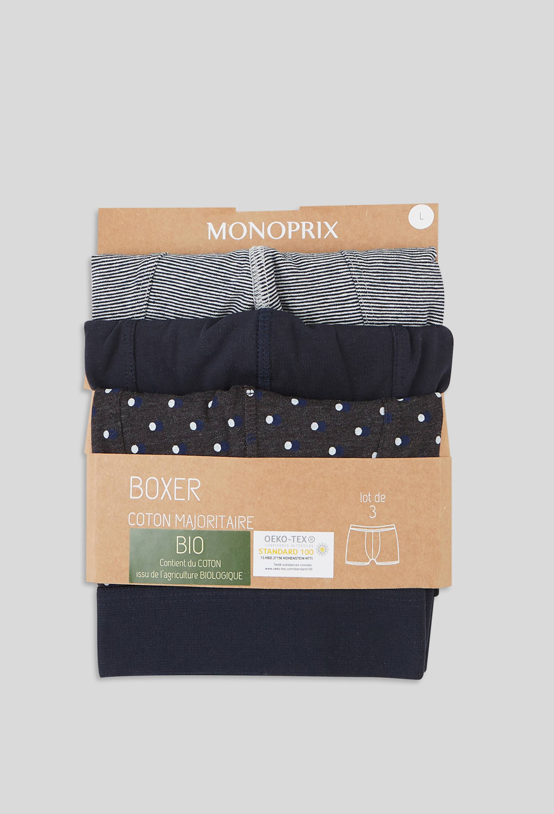 Lot de 3 caleçons à rayures & à pois en coton BIO GOTS, Anthracite, swatch image