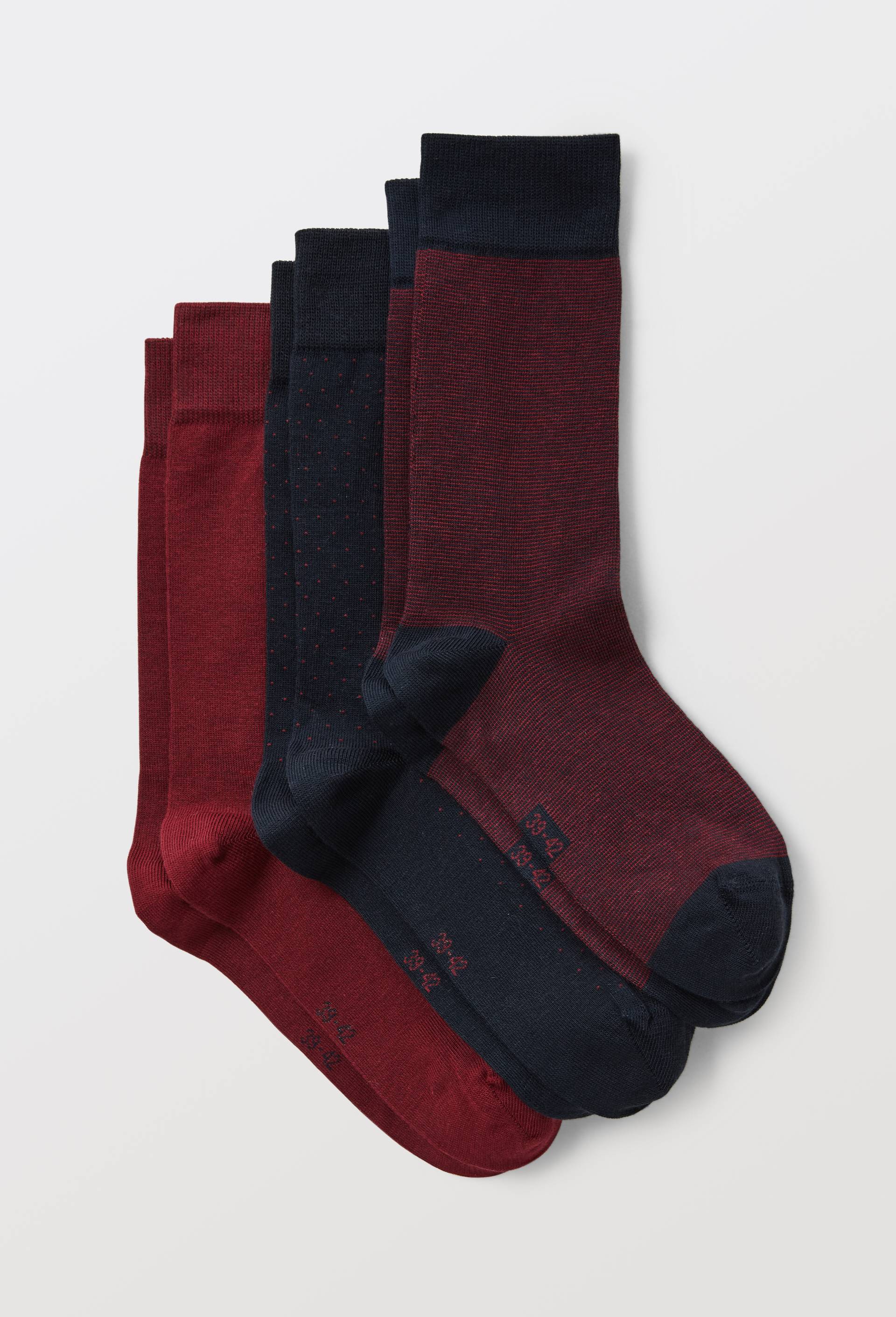 Lot de 3 paires de chaussettes fantaisie en coton, Rouge fonc&eacute;, large image number 0