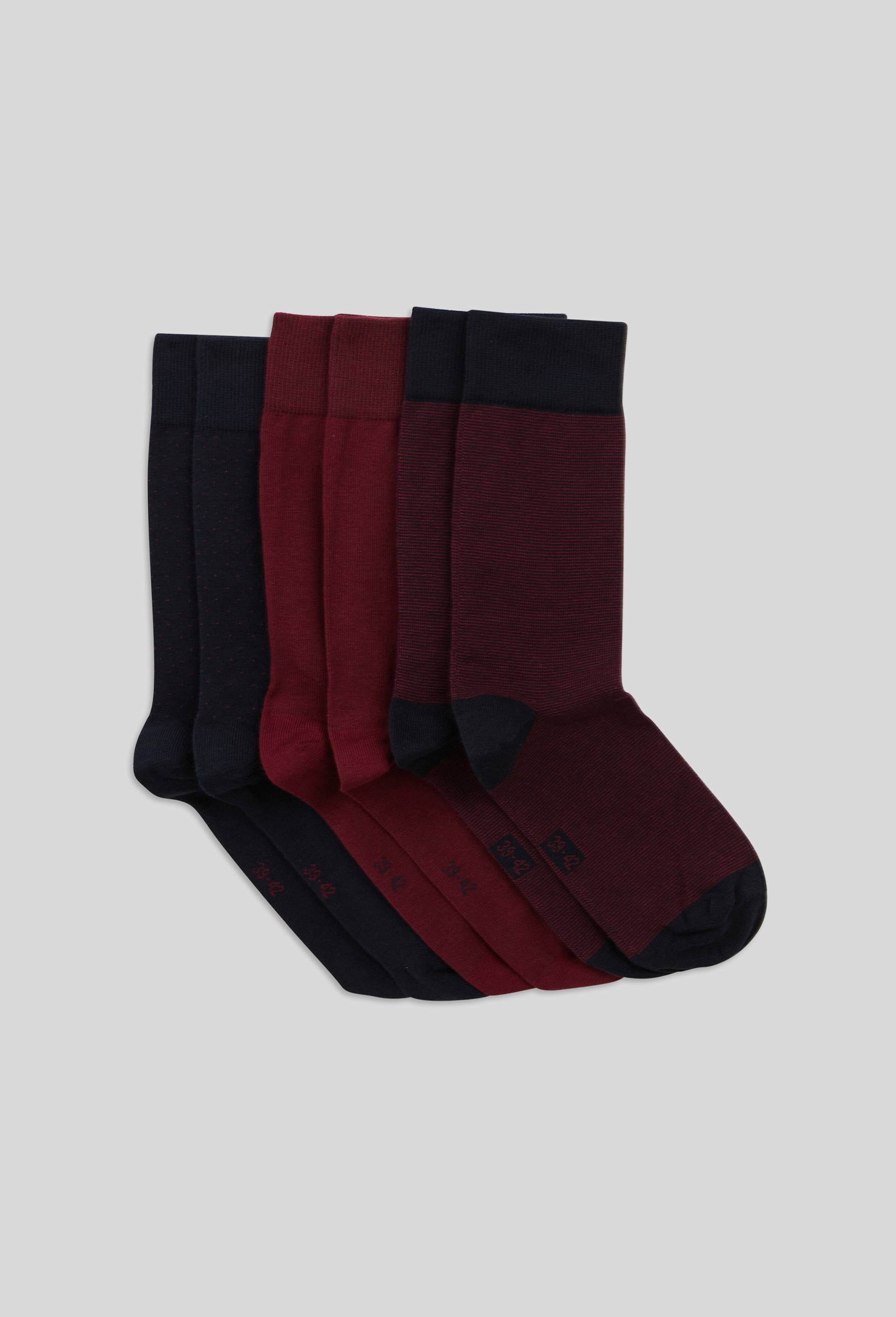 Lot de 3 paires de chaussettes fantaisie en coton, Rouge foncé, swatch image