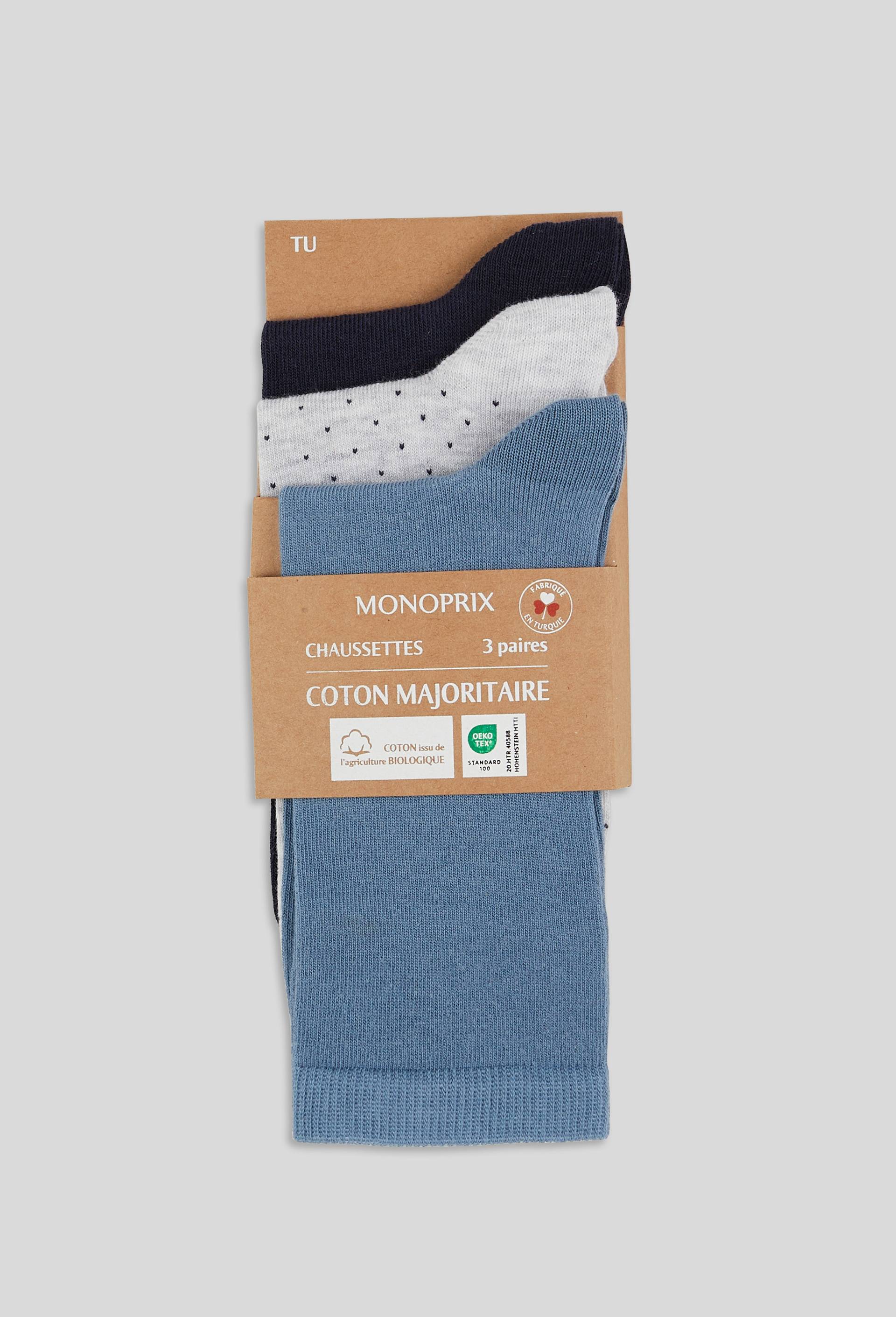 Lot de 3 paires de chaussettes dont 1 à pois en coton, Bleu foncé, large image number 0.0