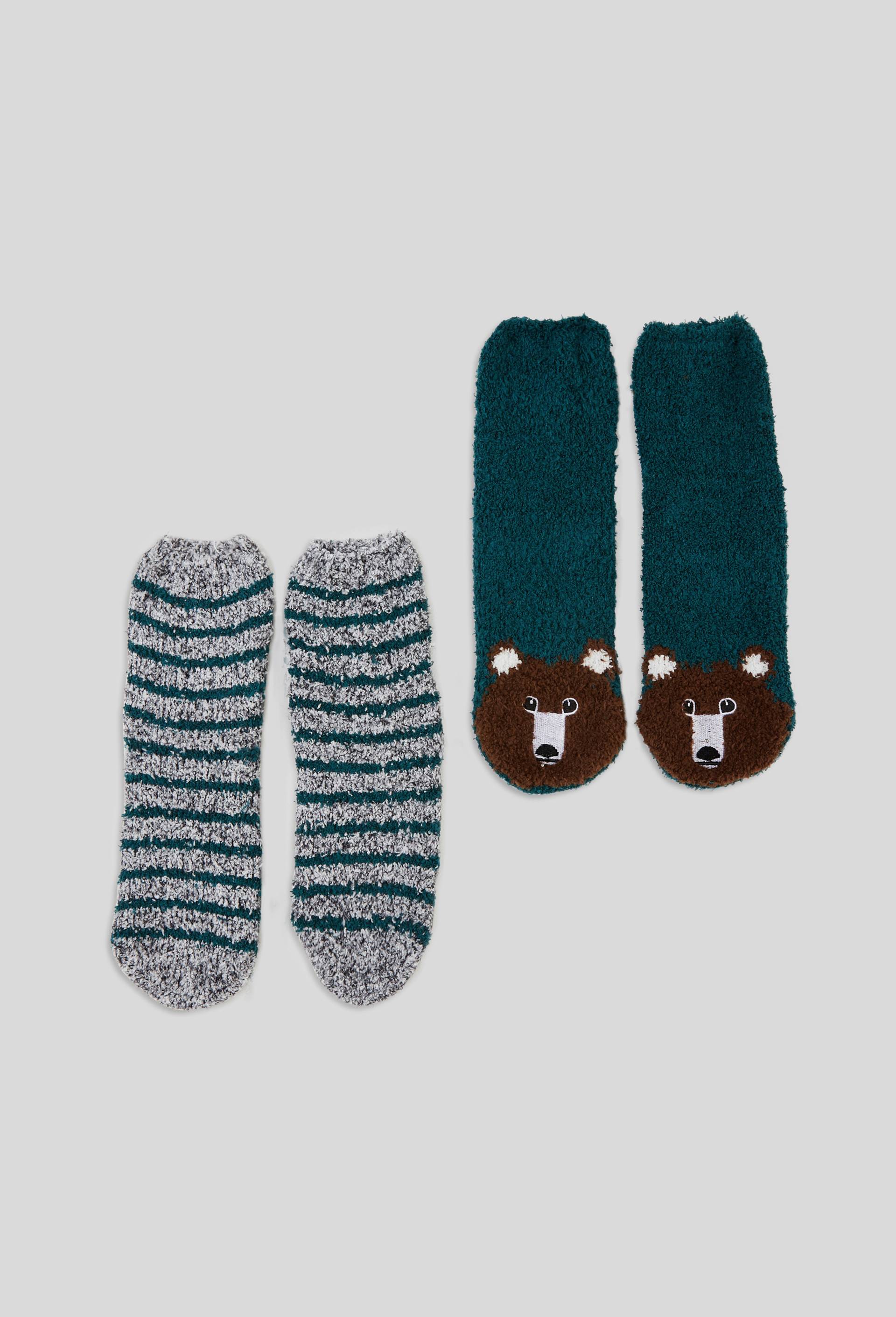 Lot de 2 paires de chaussettes antidérapantes contenant du coton BIO, Vert foncé, large image number 0.0
