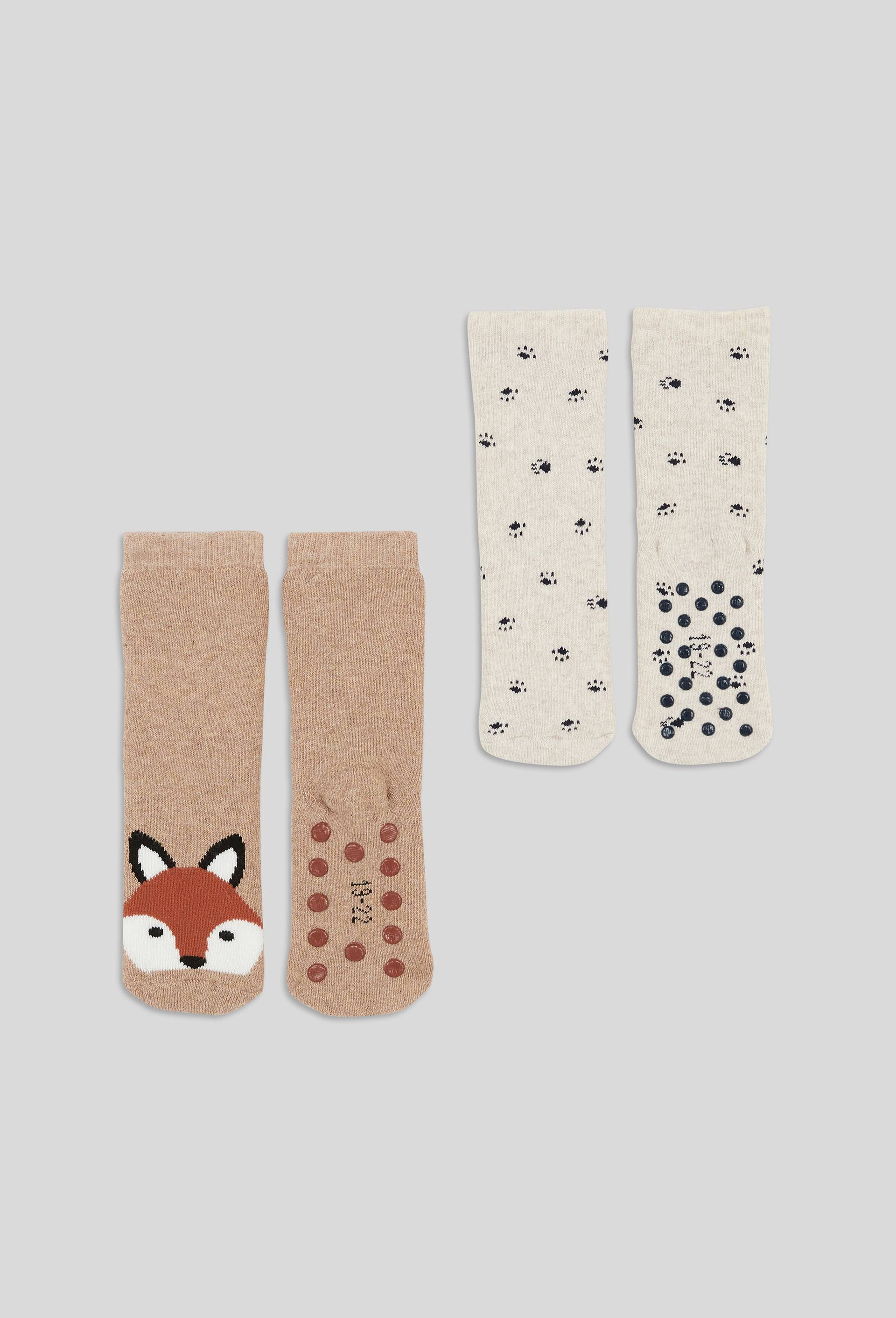 Lot de 2 paires de chaussettes bouclettes antid&eacute;rapantes en coton BIO GOTS, Ecru, large image number 0