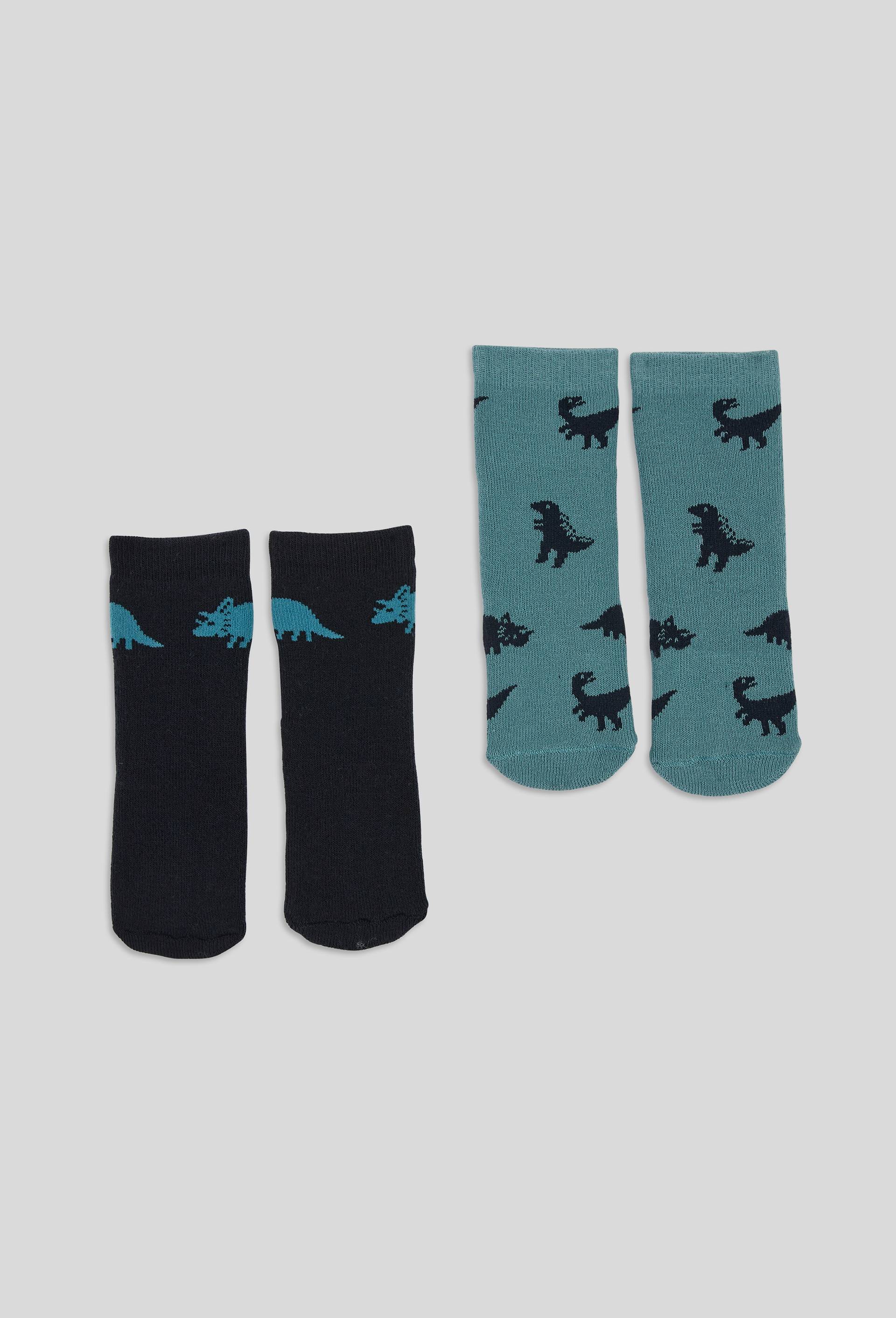 Lot de 2 paires de chaussettes bouclettes antid&eacute;rapantes contenant du coton BIO, Bleu fonc&eacute;, large image number 0