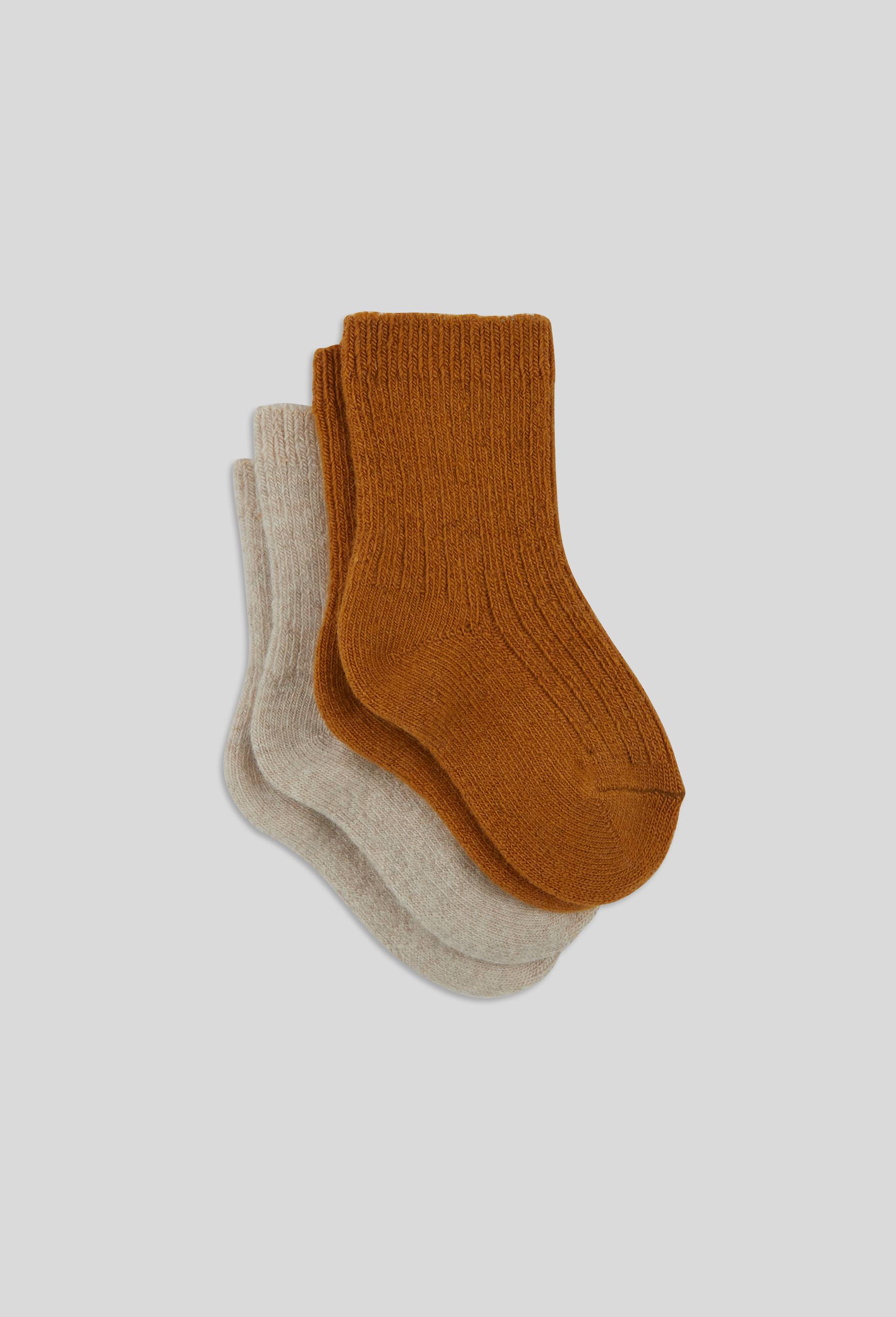Lot de 2 paires de chaussettes chaude cotelee contenant du coton BIO, Jaune, swatch image