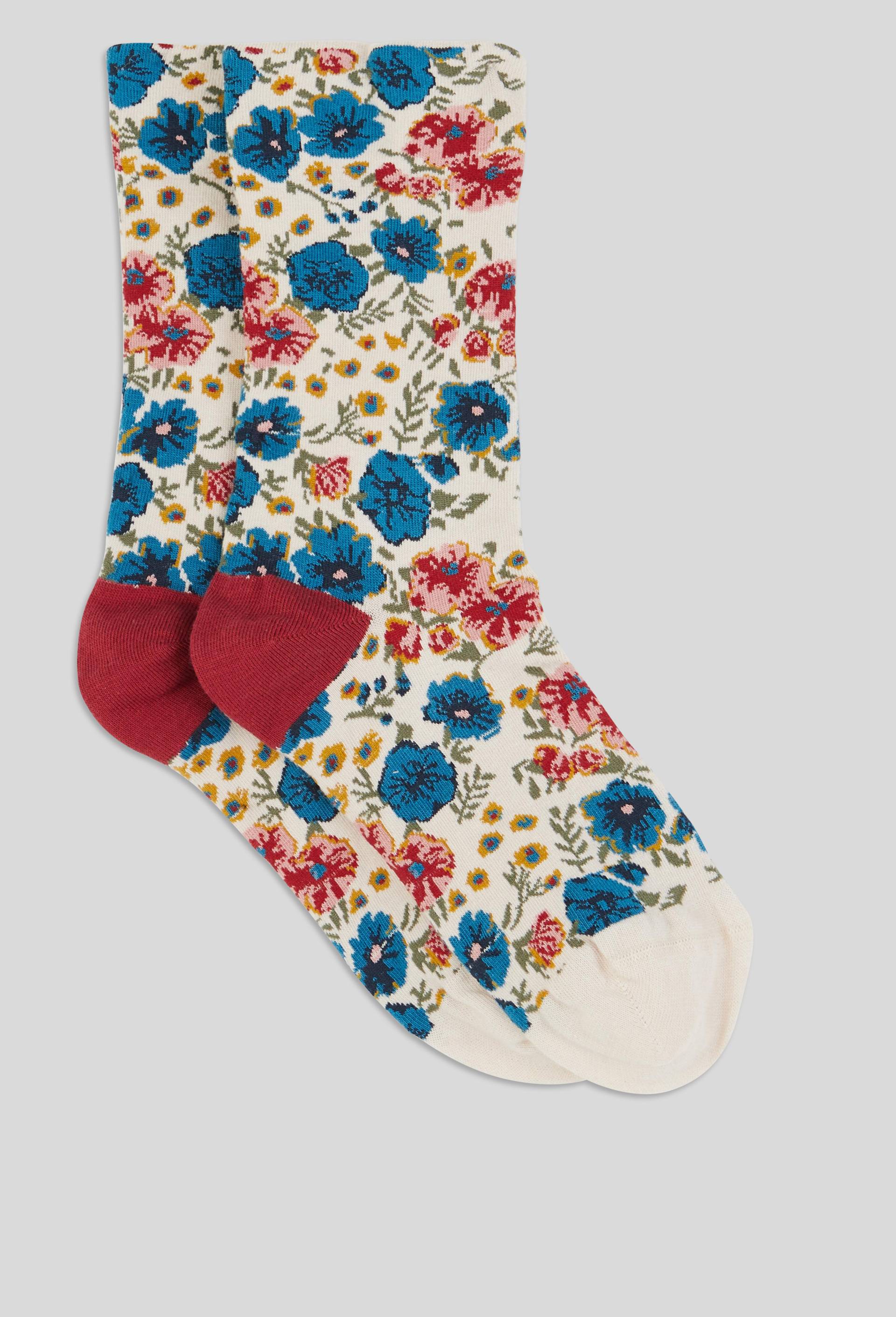 Paire de chaussettes fantaisie &agrave; motifs fleurs en coton, Brun clair, large image number 0