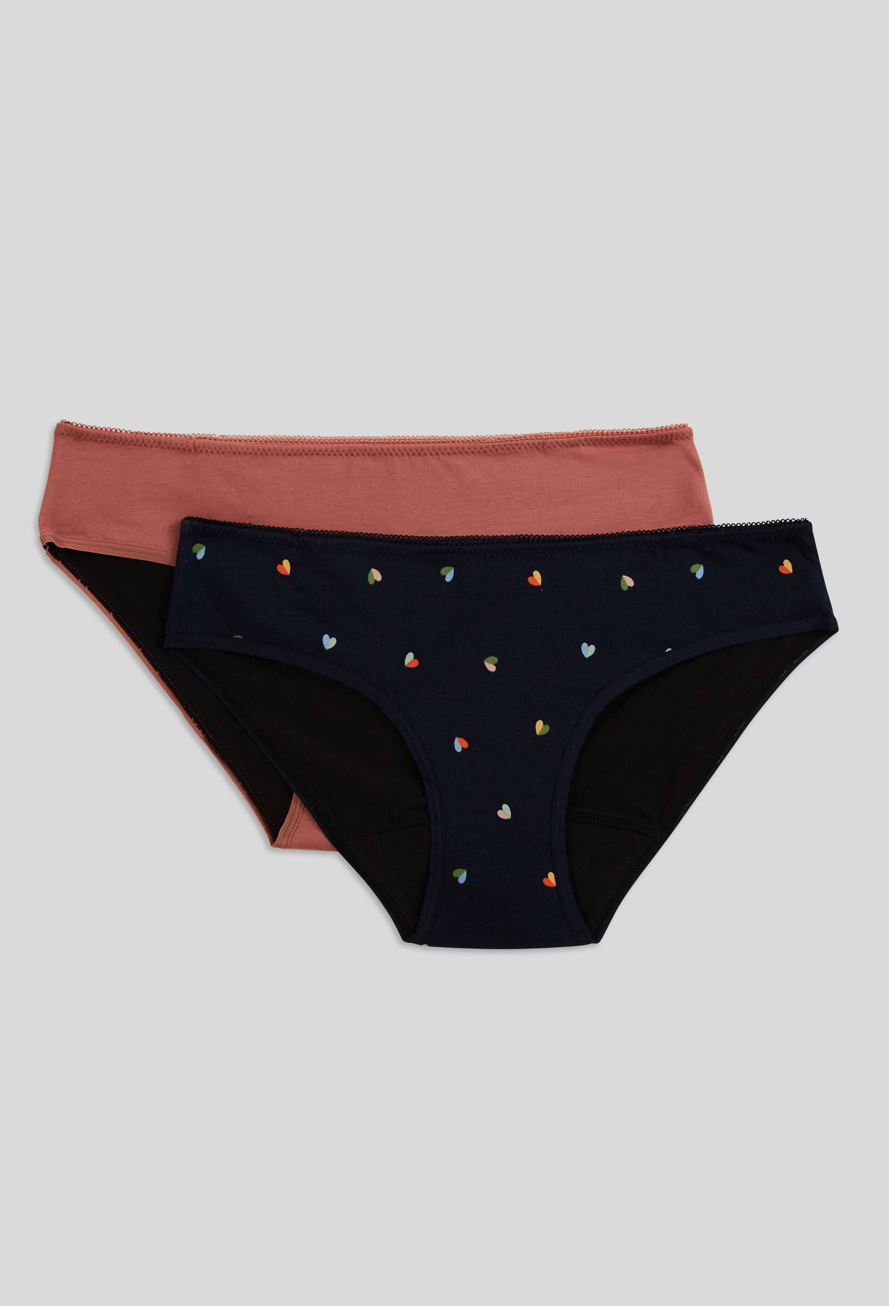Lot de 2 culottes menstruelles imprim&eacute;e et unie contenant du coton BIO, Bleu fonc&eacute;, large image number 0