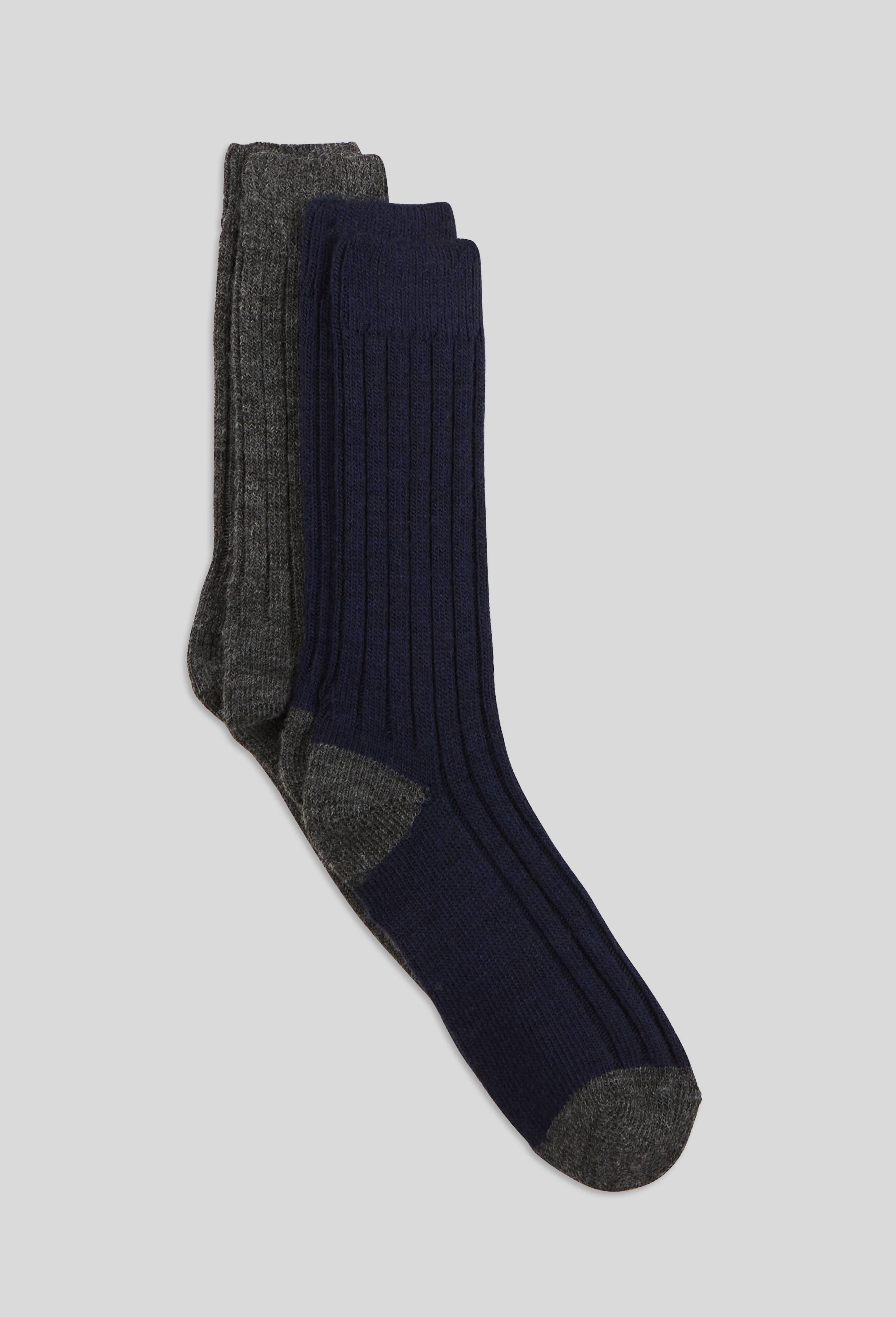 Lot de 2 paires de chaussettes &agrave; cotes en laine, Bleu fonc&eacute;, large image number 0