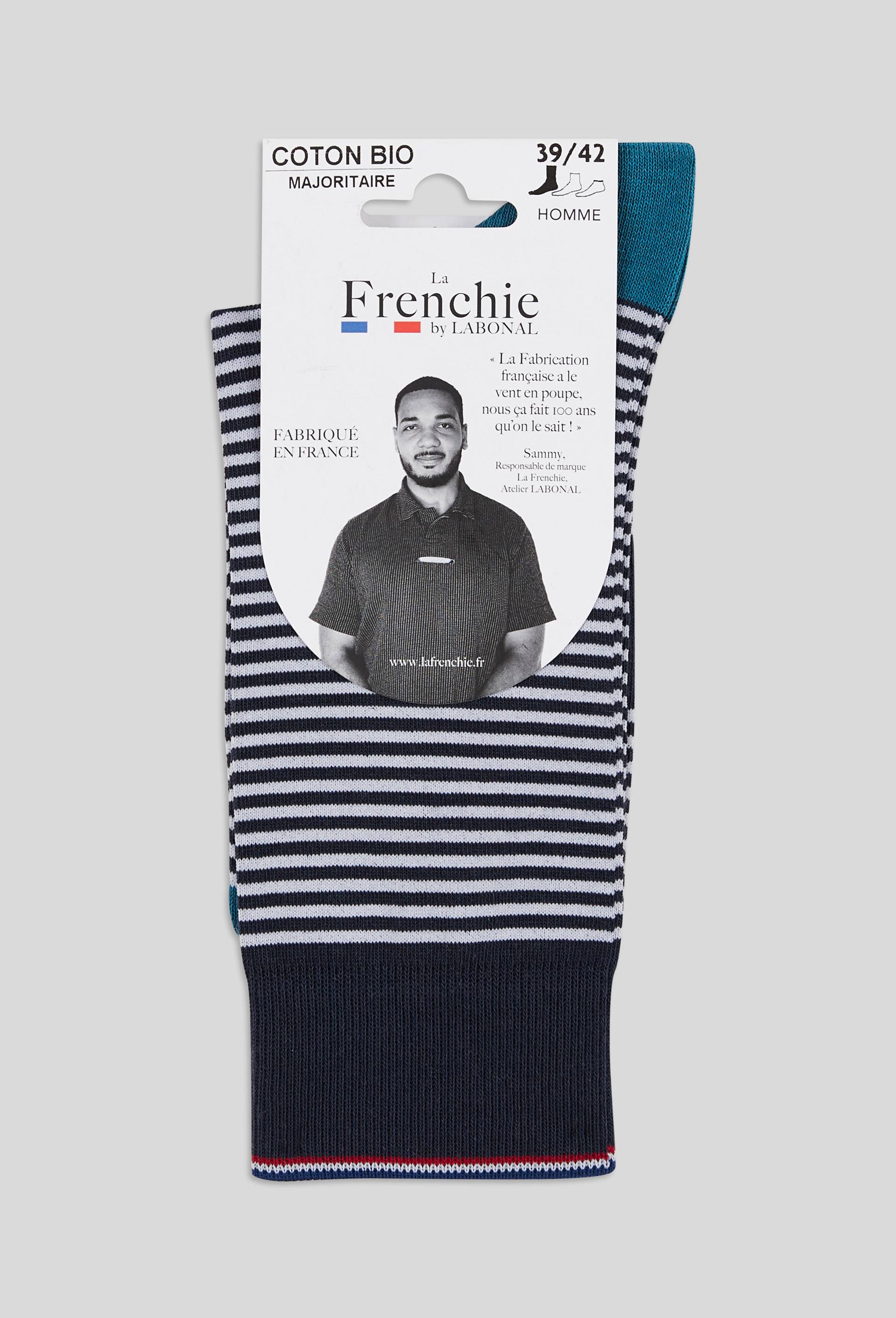 Paire de chaussettes ray&eacute;es en coton BIO La Frenchie, Bleu fonc&eacute;, large image number 0