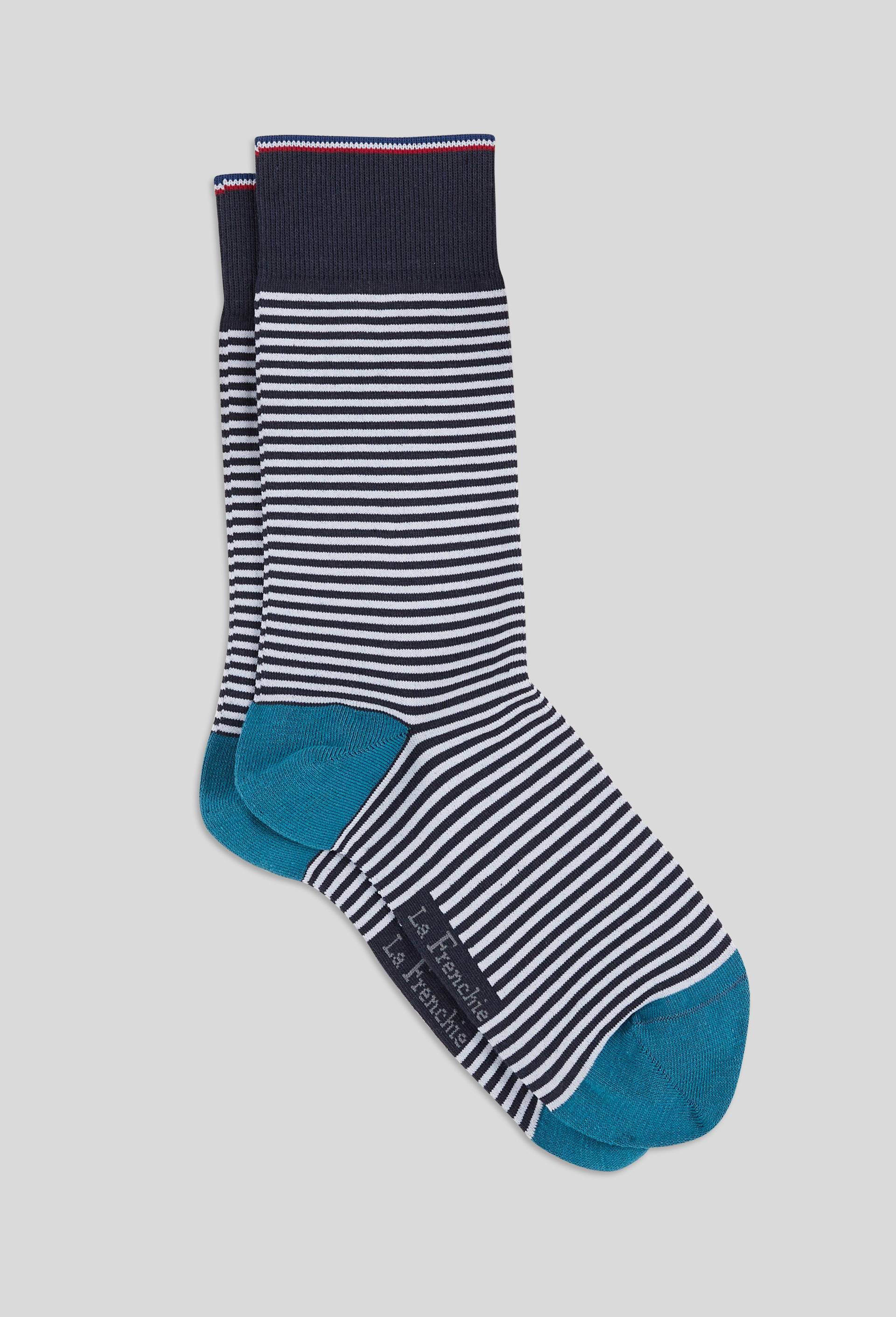 Paire de chaussettes ray&eacute;es en coton BIO La Frenchie, Bleu fonc&eacute;, large image number 1
