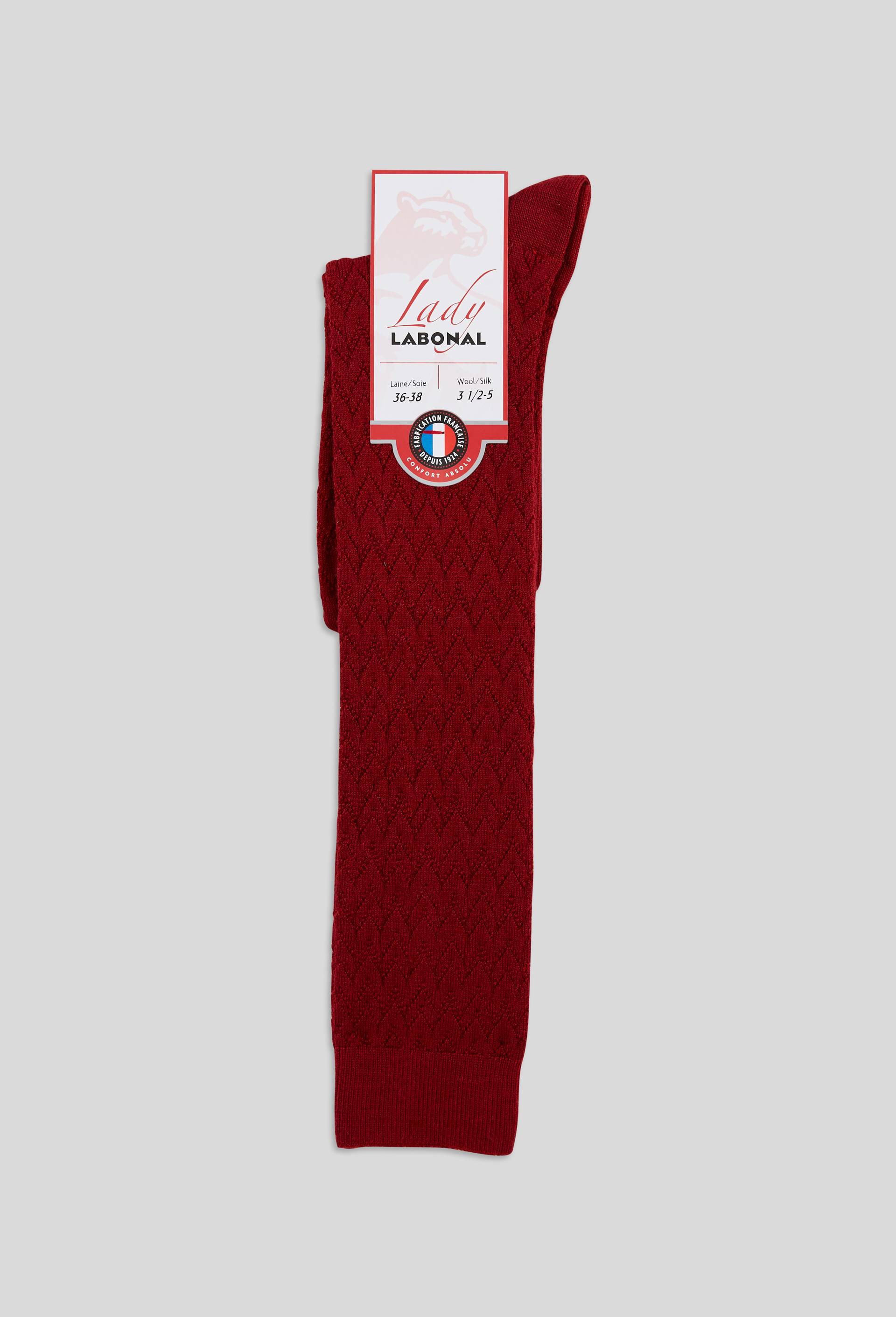 Paire de mi-bas en laine et soie Labonal, Rouge fonc&eacute;, large image number 0