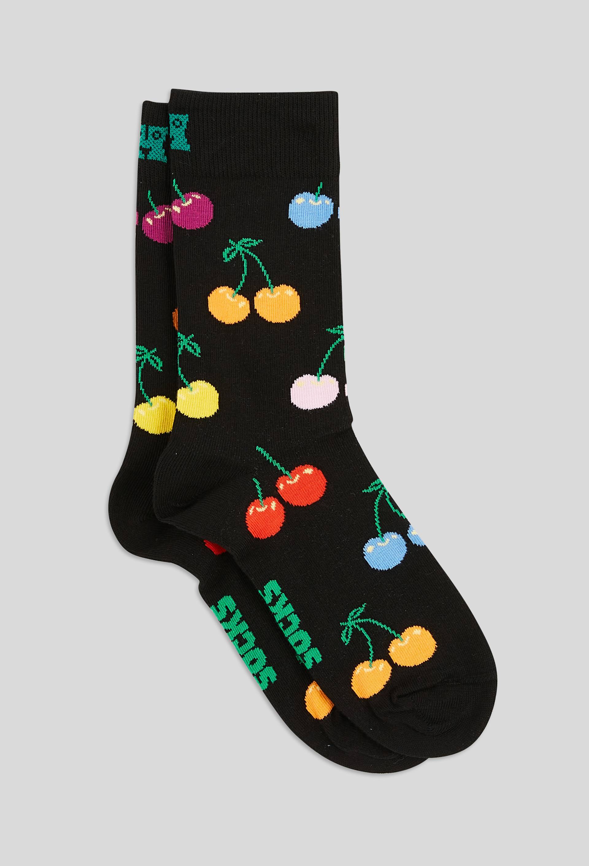 Paire de chaussettes &agrave; motif cerises en coton HAPPY SOCKS, Noir, large image number 1