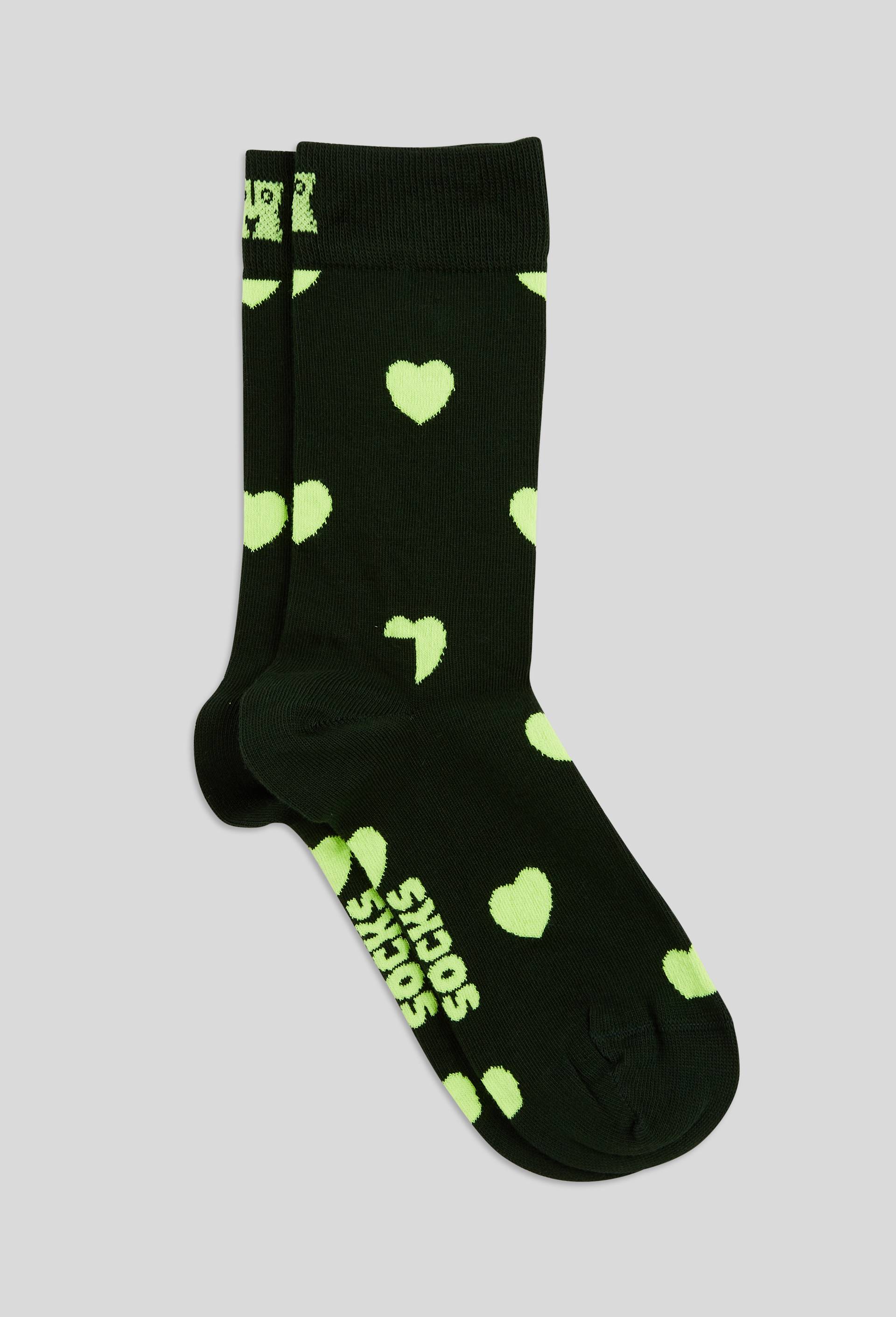 Chaussettes fantaisies coeurs en jacquard, Vert, large image number 1