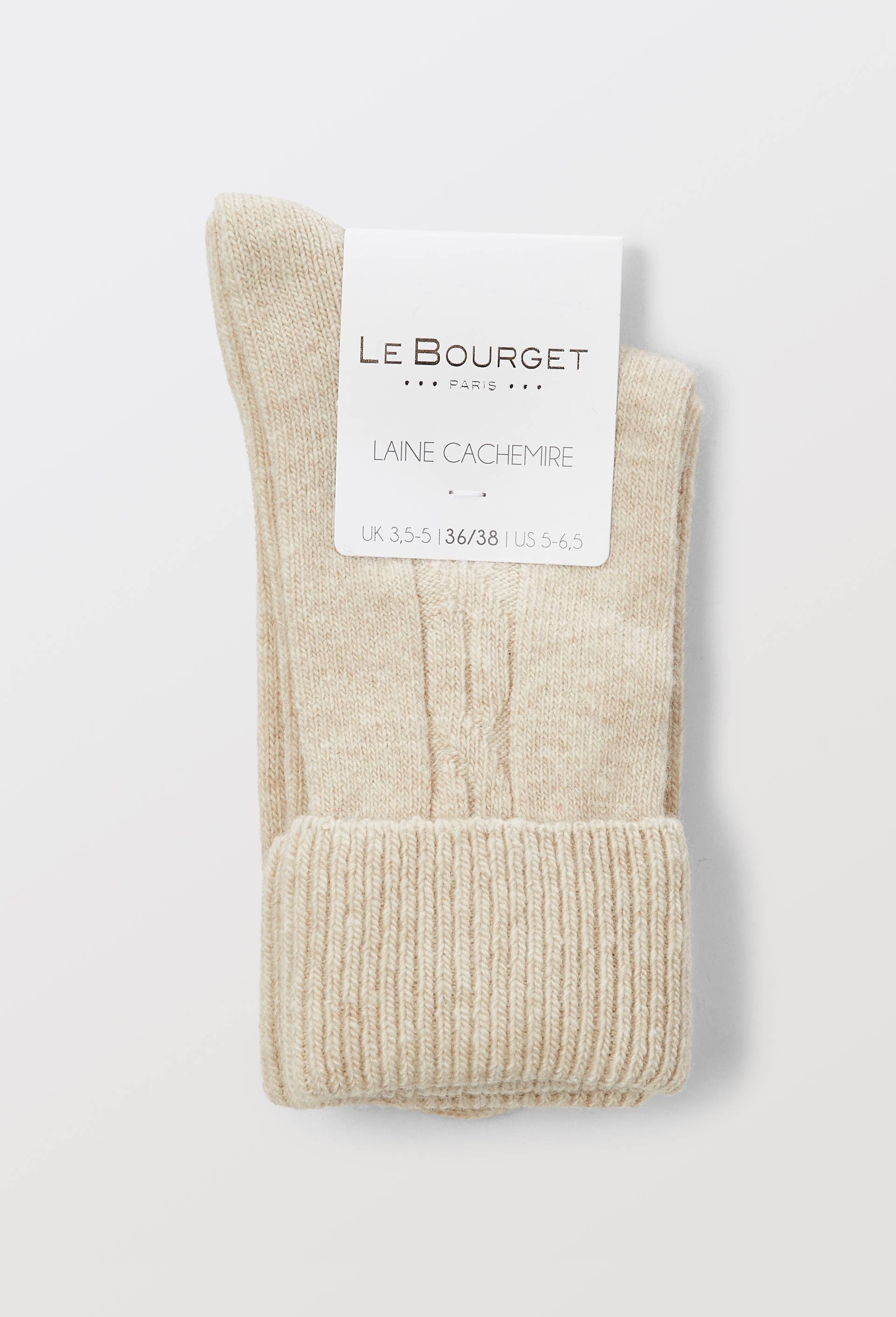 Paire de chaussettes torsad&eacute;es en laine et cachemire Le Bourget, Ecru, large image number 0