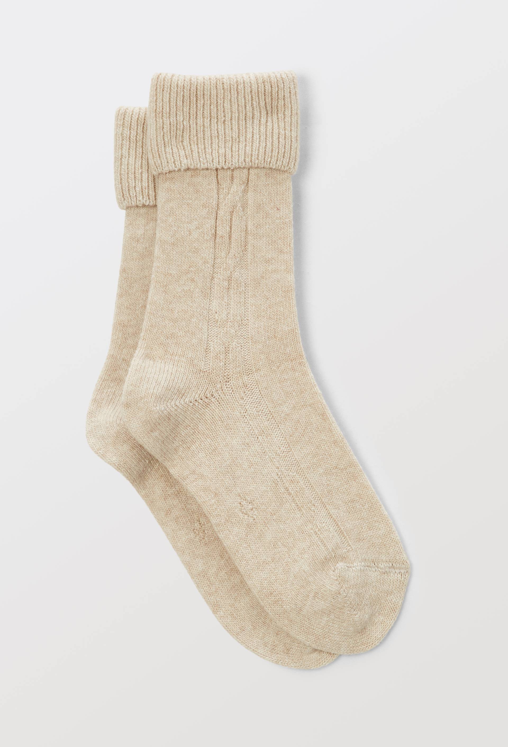 Paire de chaussettes torsad&eacute;es en laine et cachemire Le Bourget, Ecru, large image number 1.0