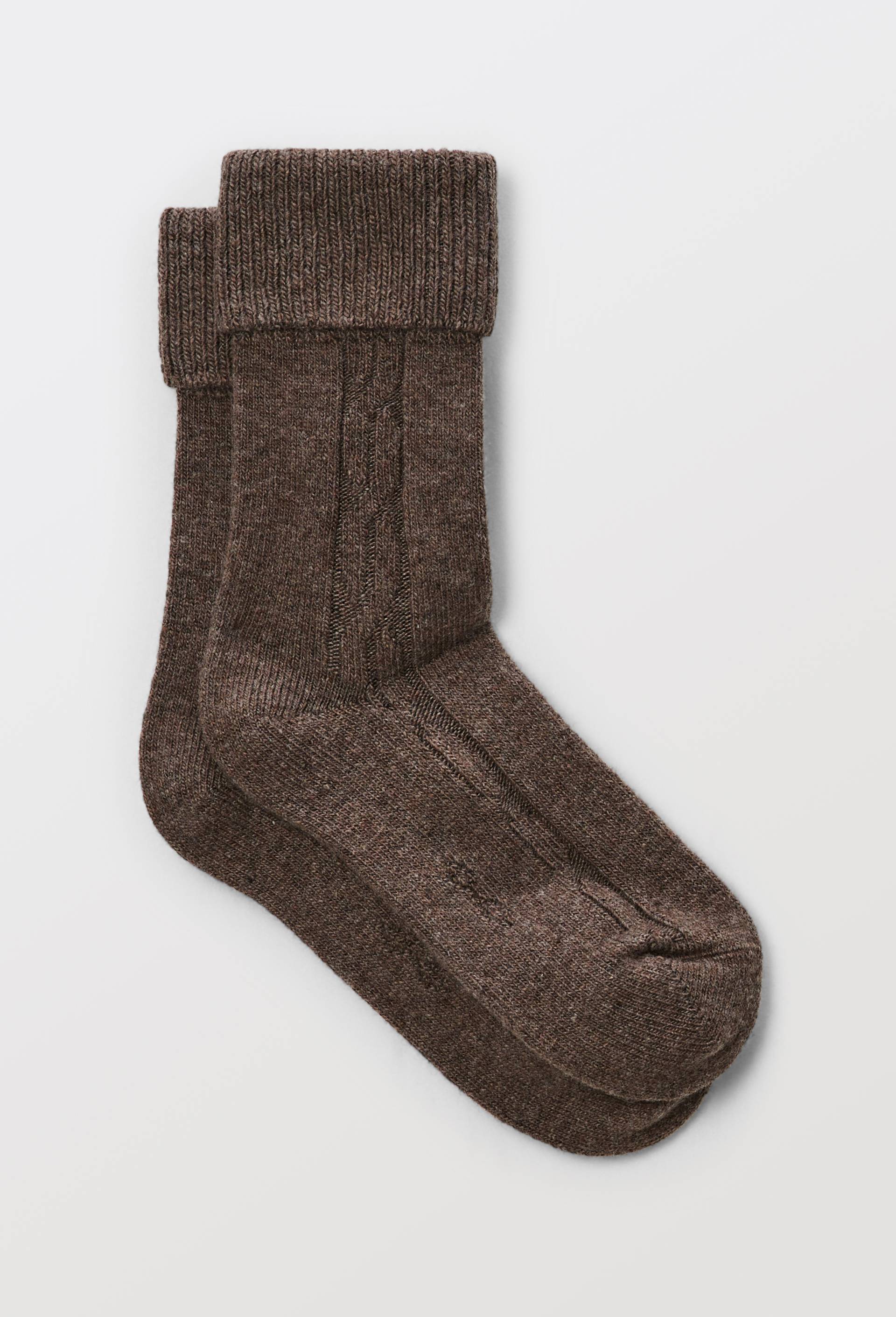 Paire de chaussettes torsad&eacute;es en laine et cachemire Le Bourget, Brun fonc&eacute;, swatch image