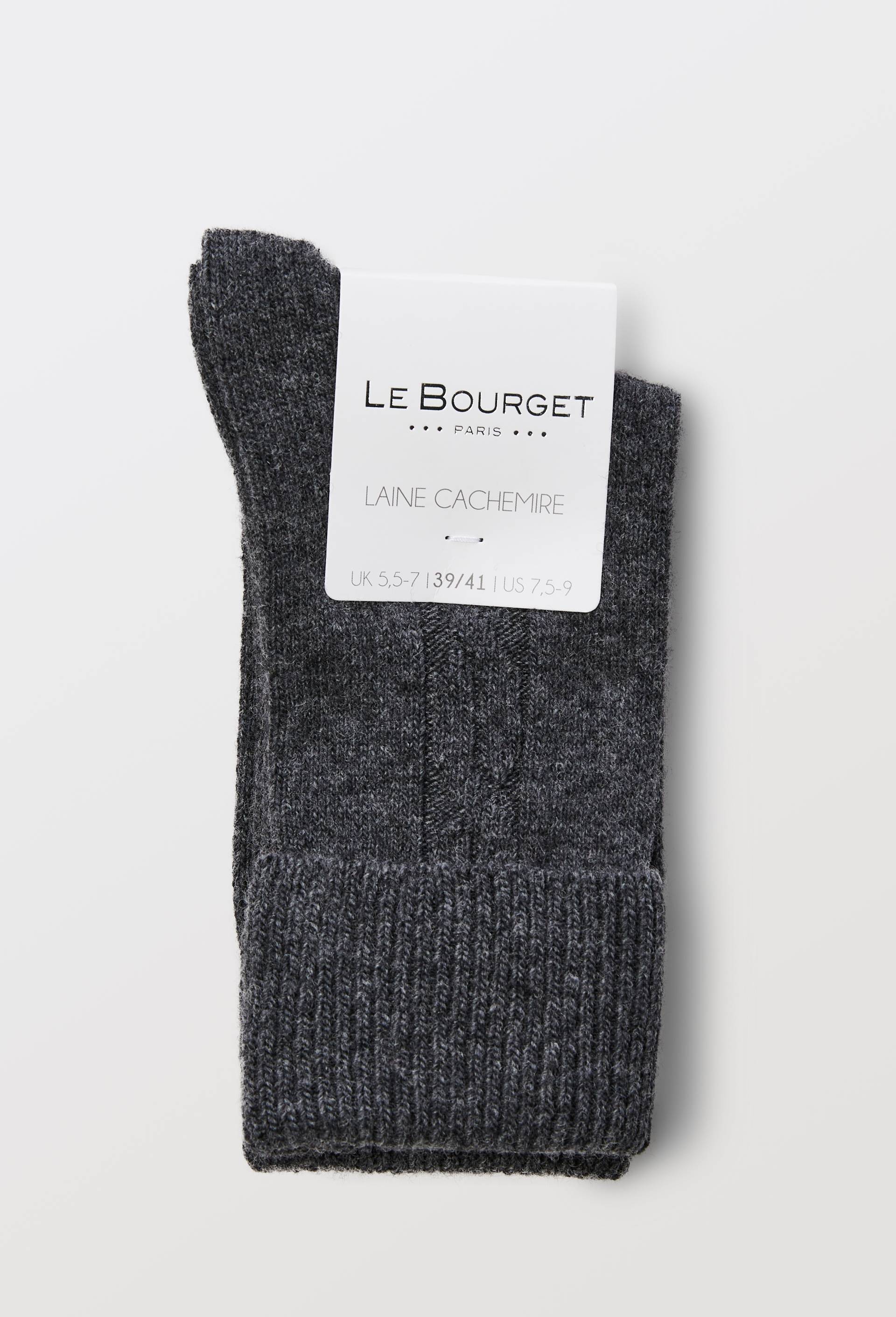 Paire de chaussettes torsad&eacute;es en laine et cachemire Le Bourget, Gris fonc&eacute;, large image number 5
