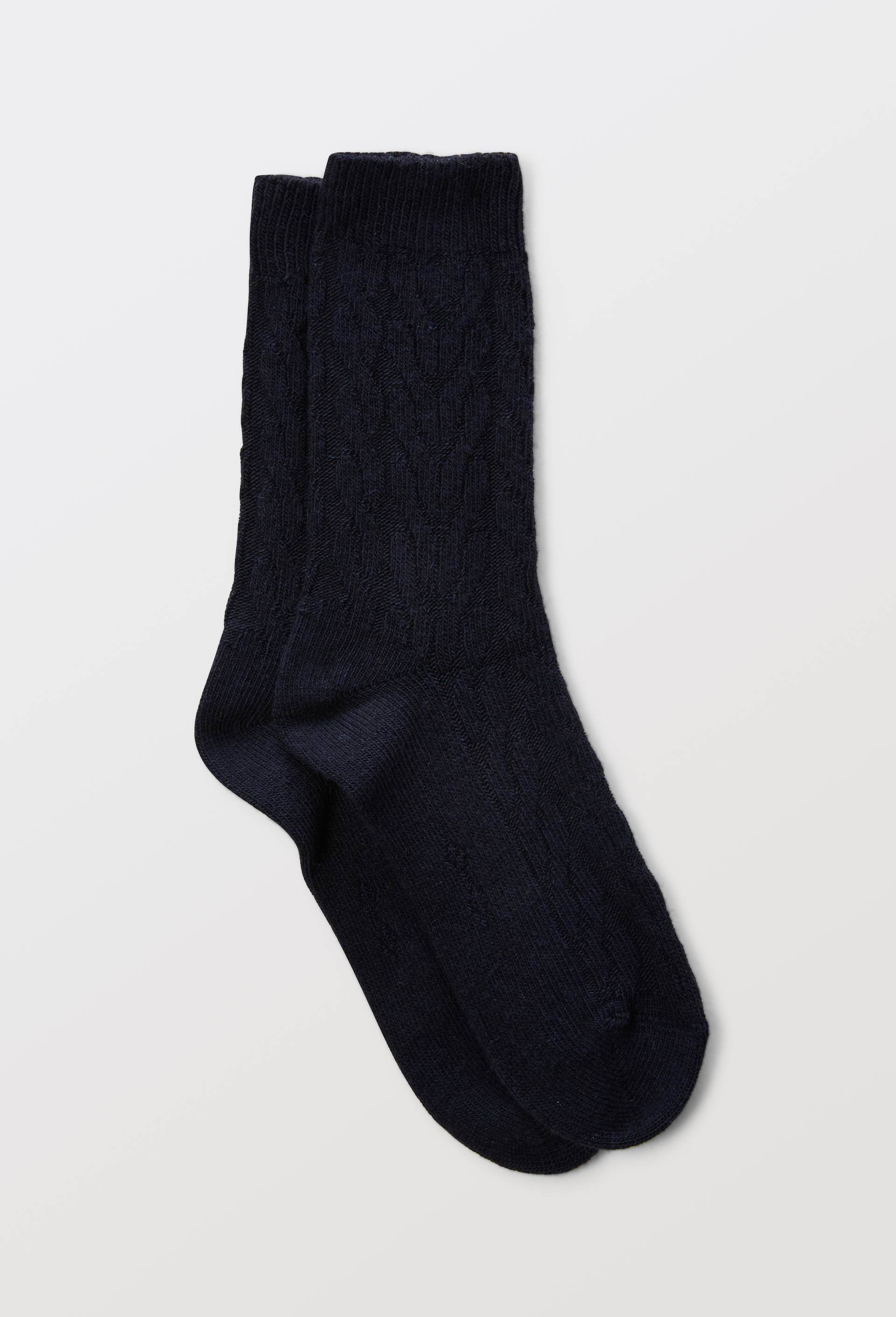 Paire de chaussettes torsad&eacute;es en laine Le Bourget, Bleu fonc&eacute;, large image number 3