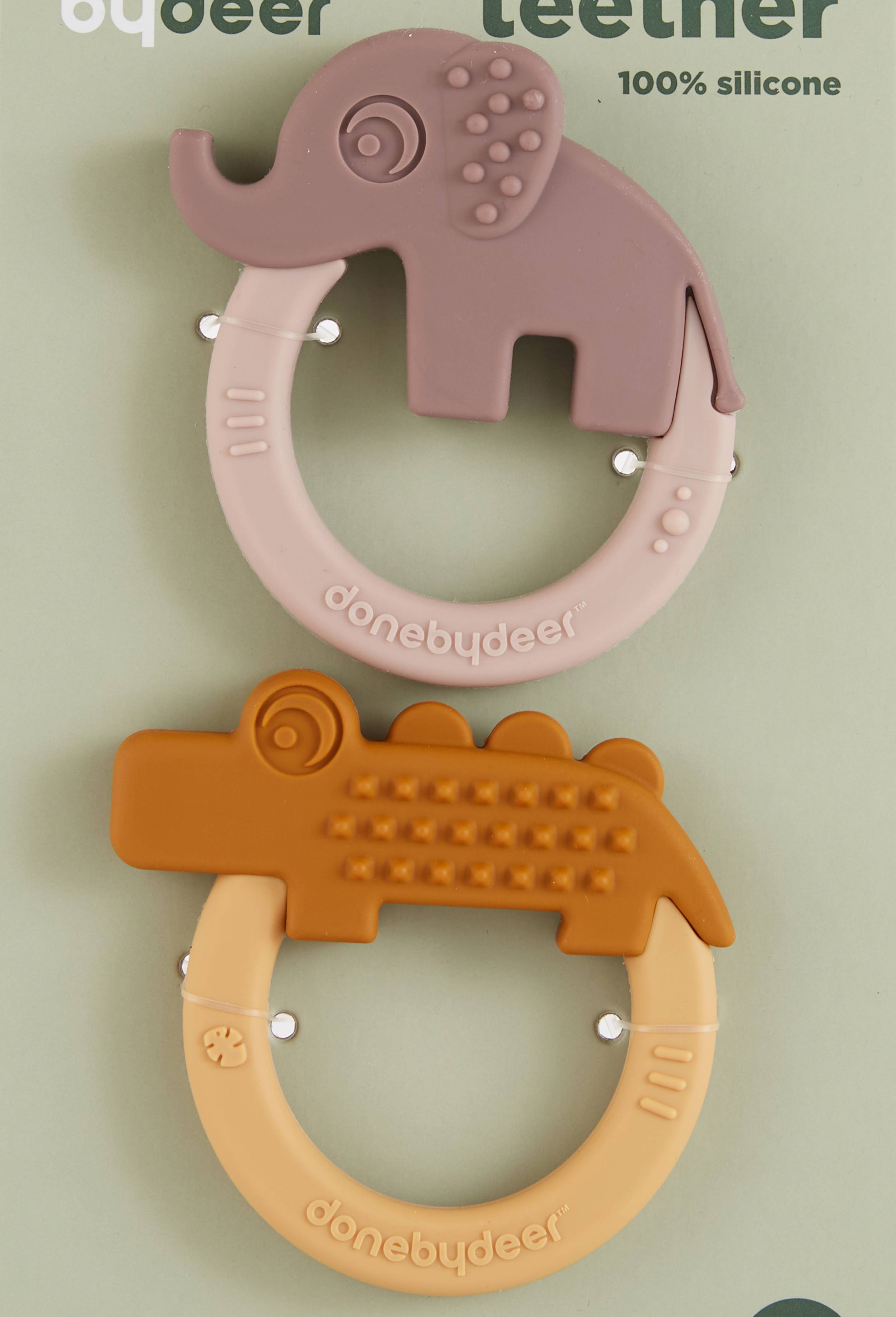 Lot de 2 anneaux de dentition en silicone Deer friends, Rose clair, large image number 1