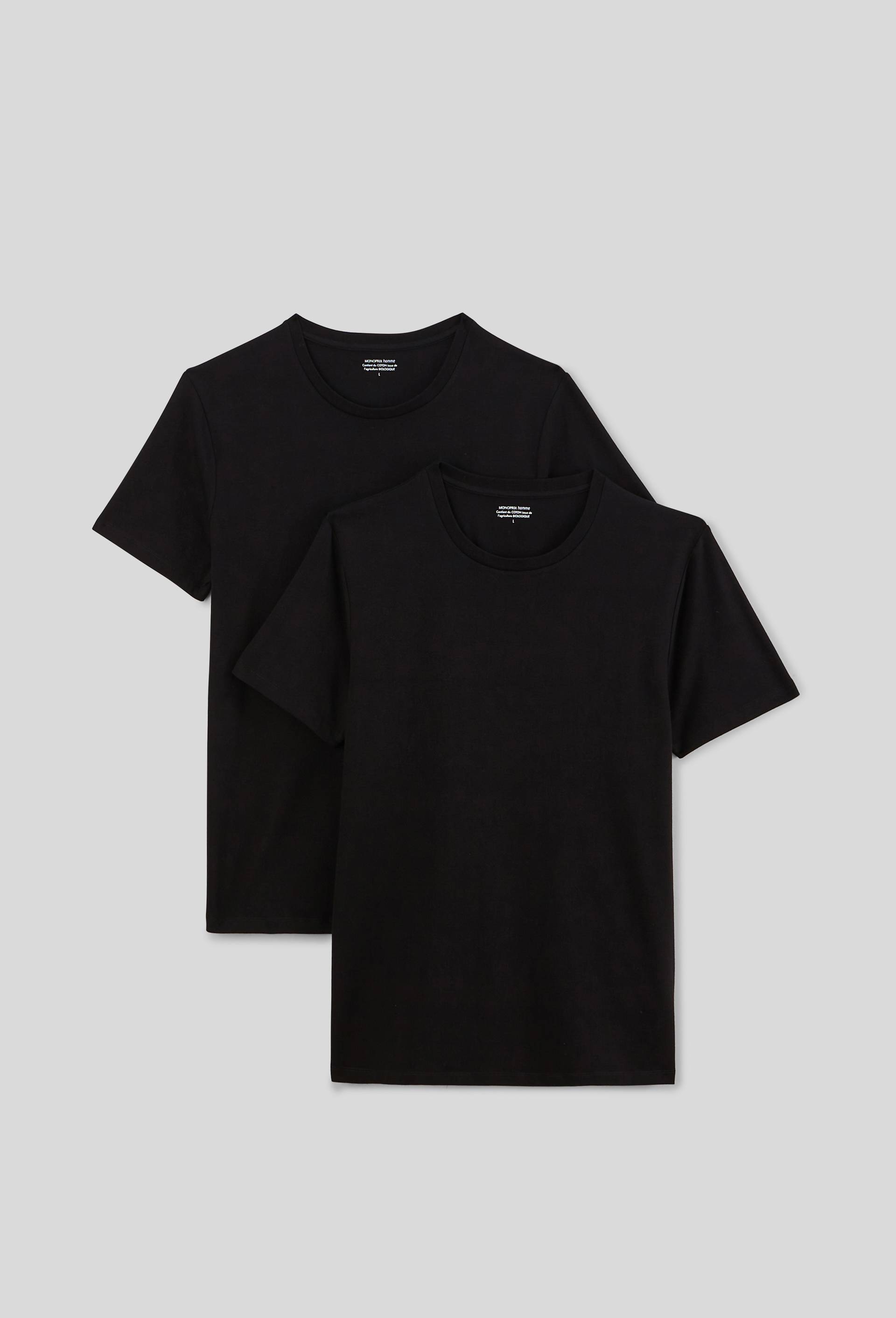 Lot de 2 t-shirts col rond en coton BIO GOTS, Noir, large image number 0