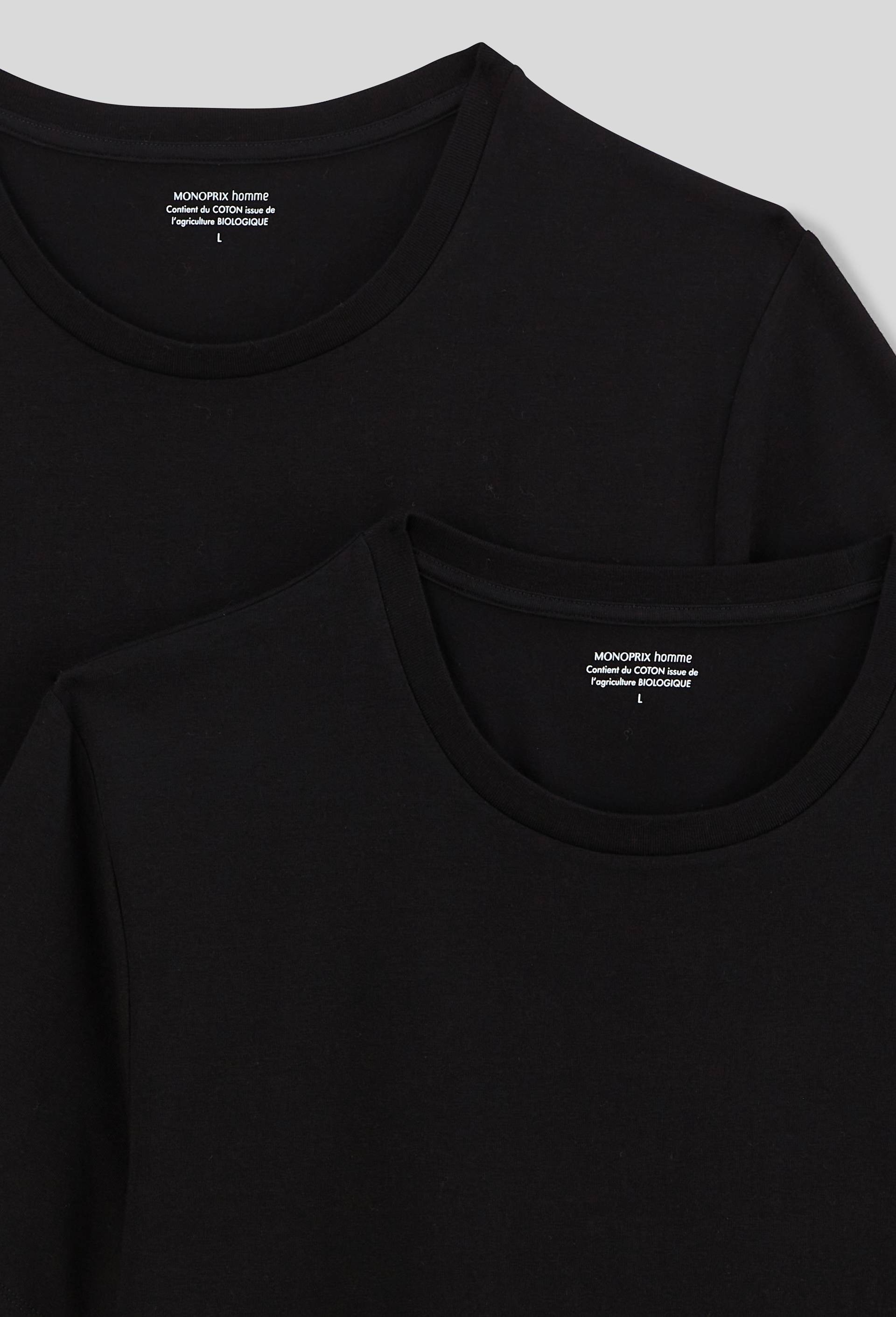 Lot de 2 t-shirts col rond en coton BIO GOTS, Noir, large image number 2.0