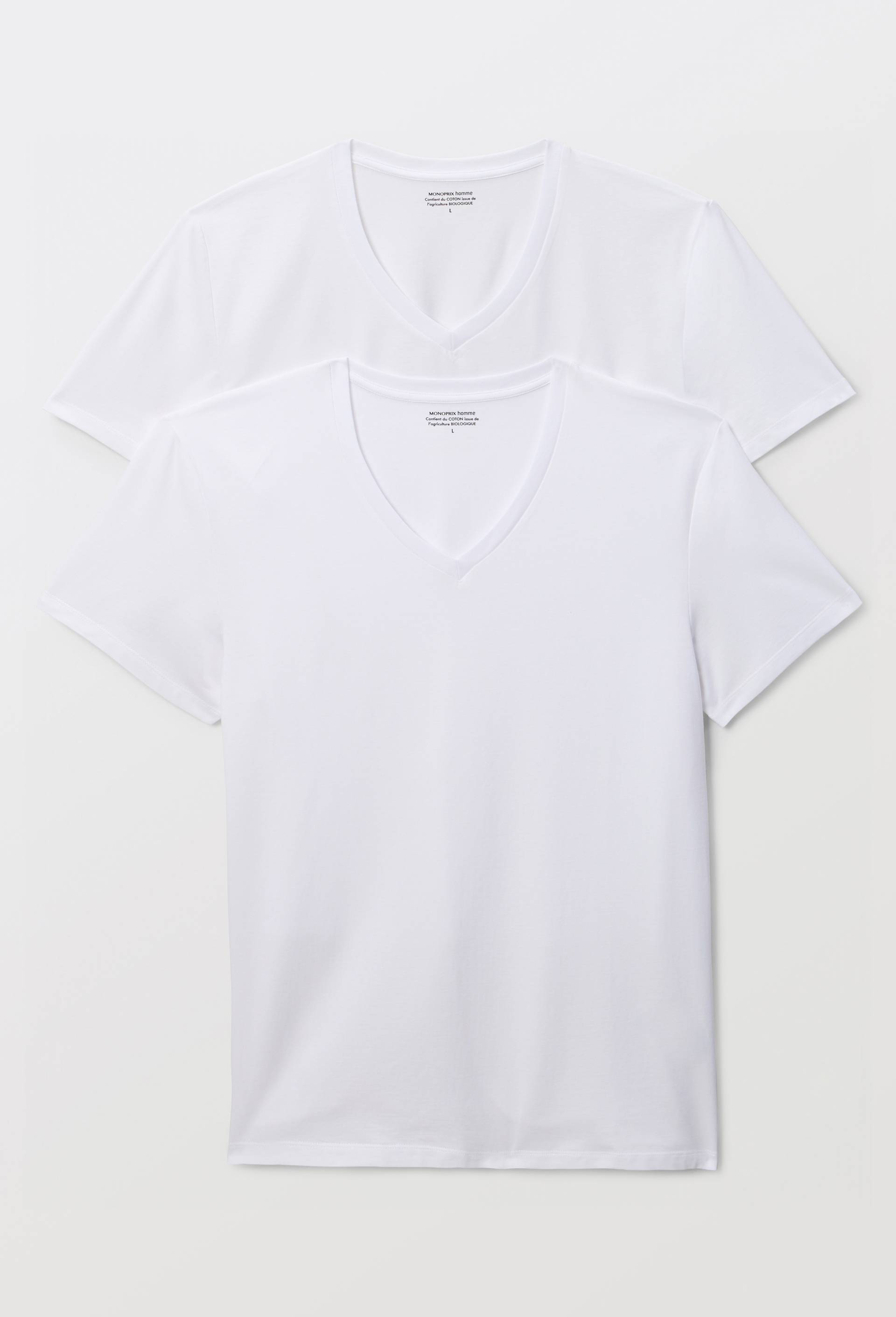Lot de 2 t-shirts col V en coton BIO GOTS, Blanc, large image number 0