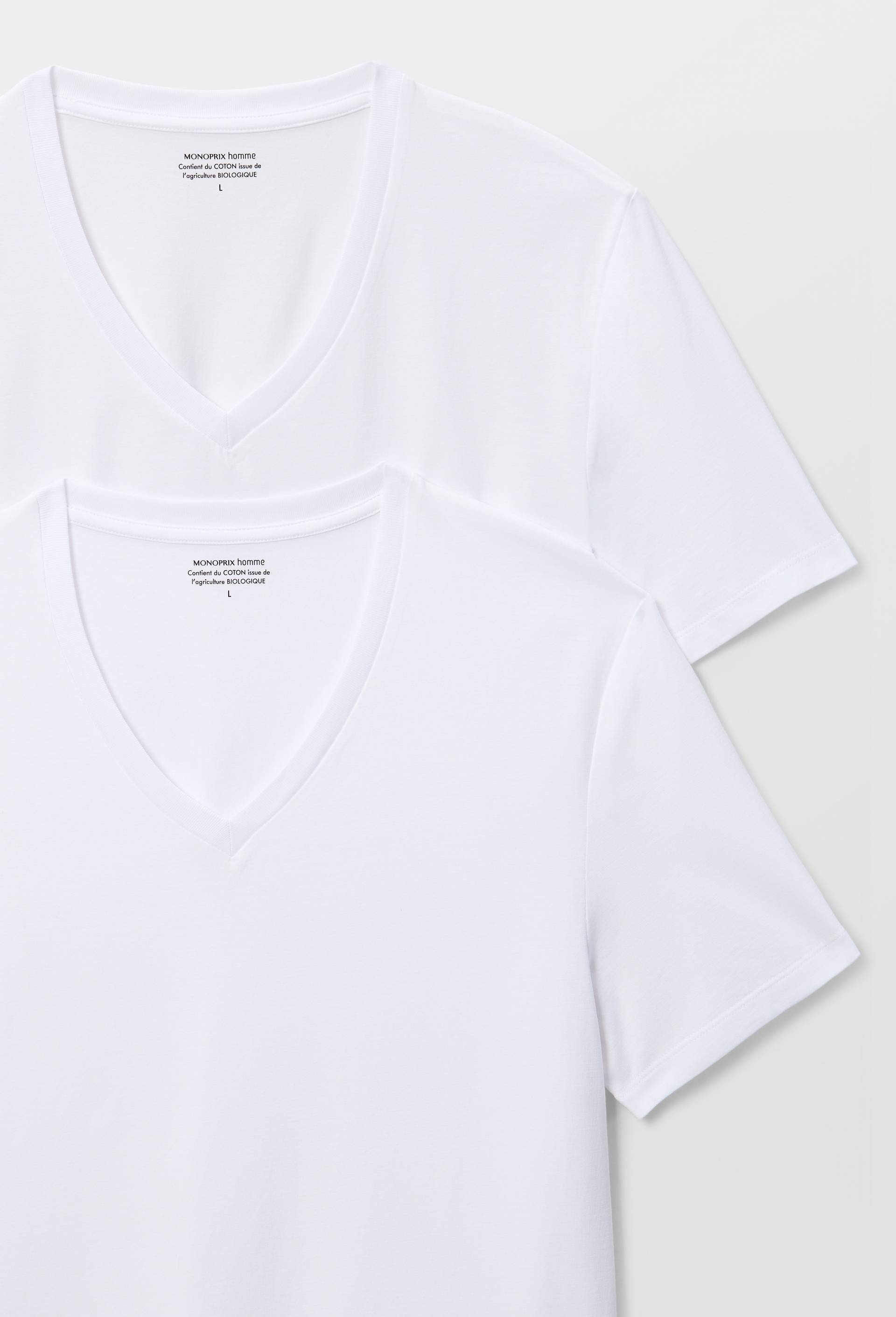 Lot de 2 t-shirts col V en coton BIO GOTS, Blanc, large image number 2