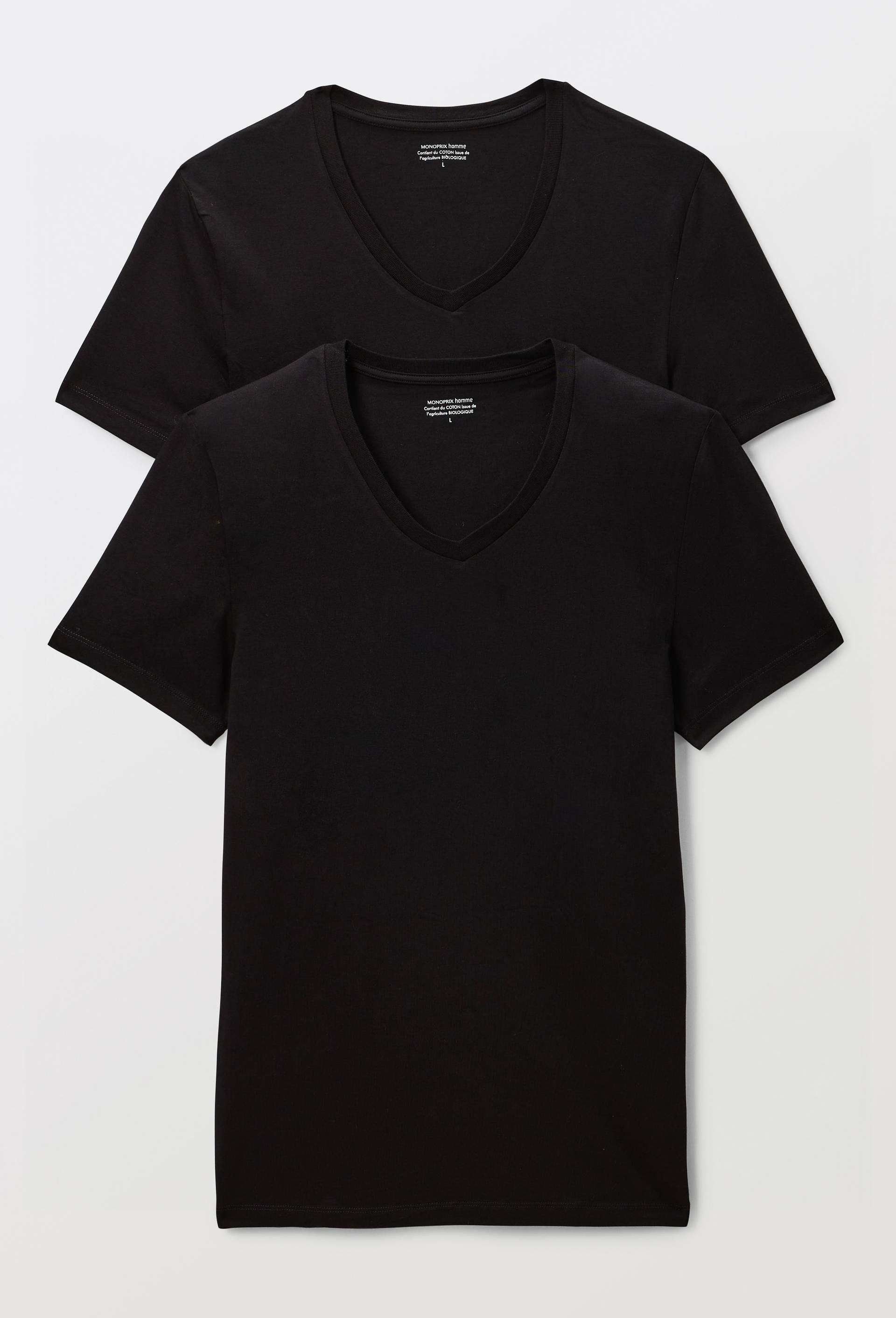 Lot de 2 t-shirts col V en coton BIO GOTS, Noir, large image number 0.0