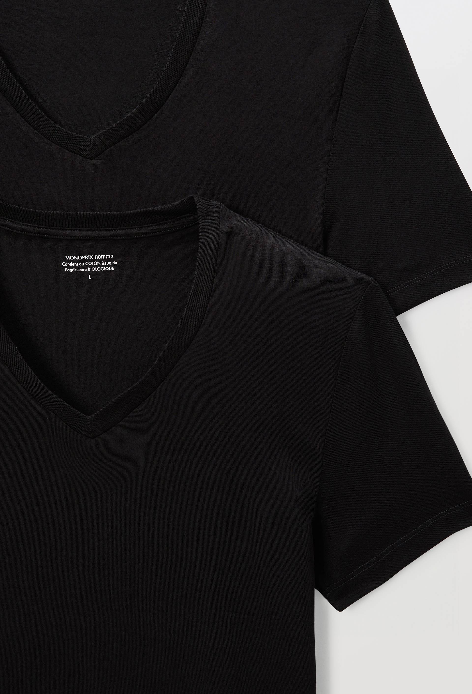 Lot de 2 t-shirts col V en coton BIO GOTS, Noir, large image number 2.0