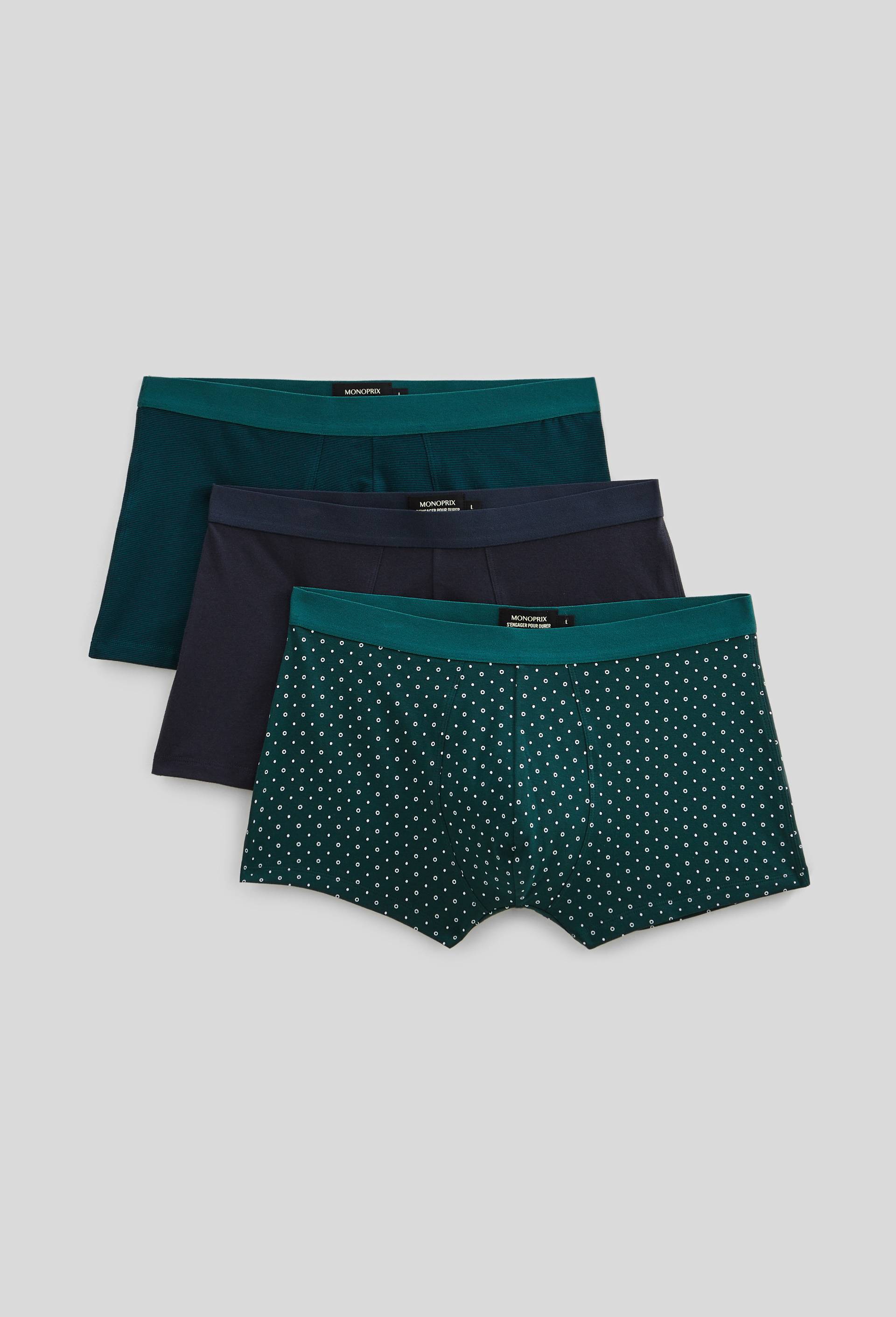 Lot de 3 boxers fantaisie en coton BIO GOTS, Vert, large image number 0