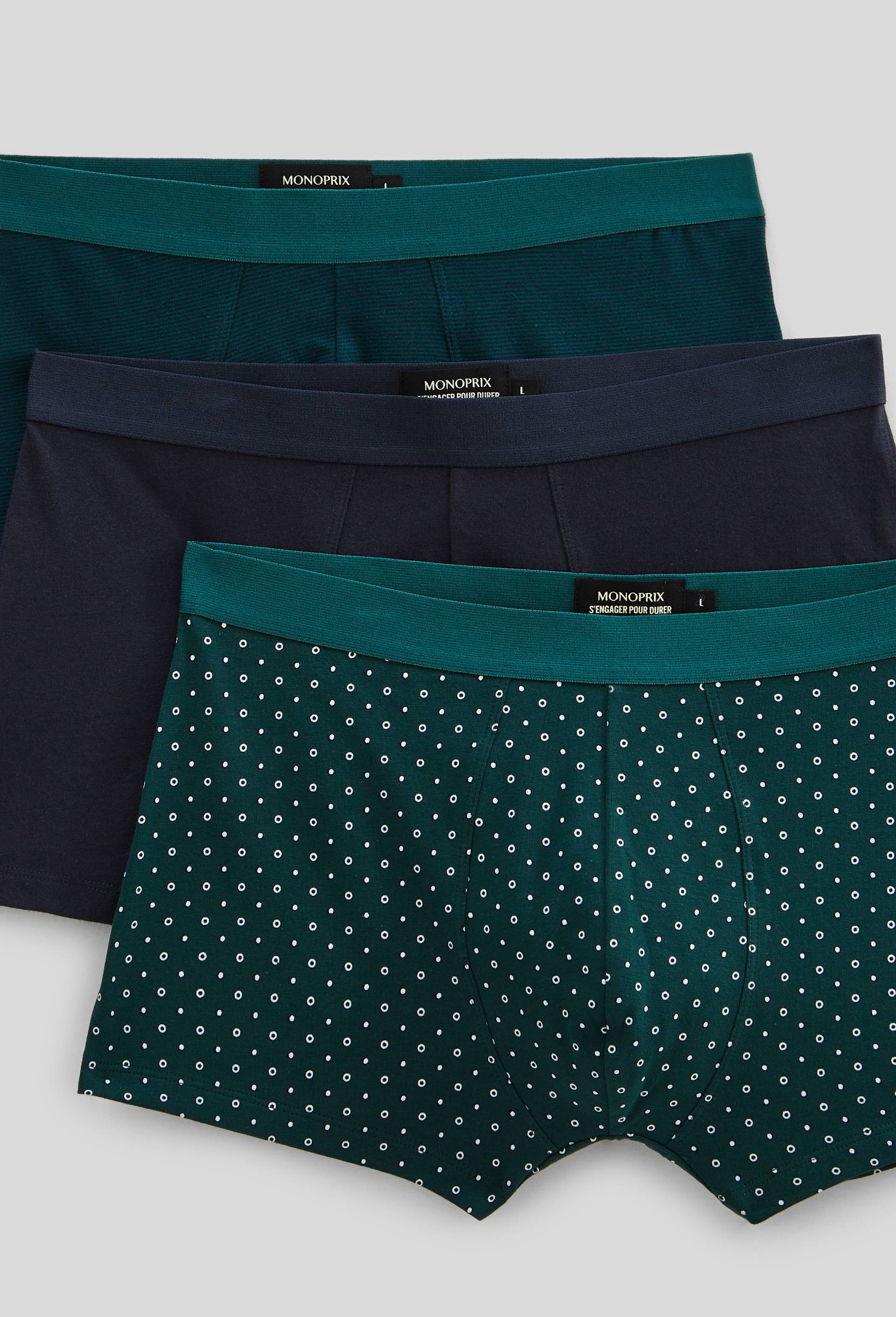 Lot de 3 boxers fantaisie en coton BIO GOTS, Vert, large image number 1
