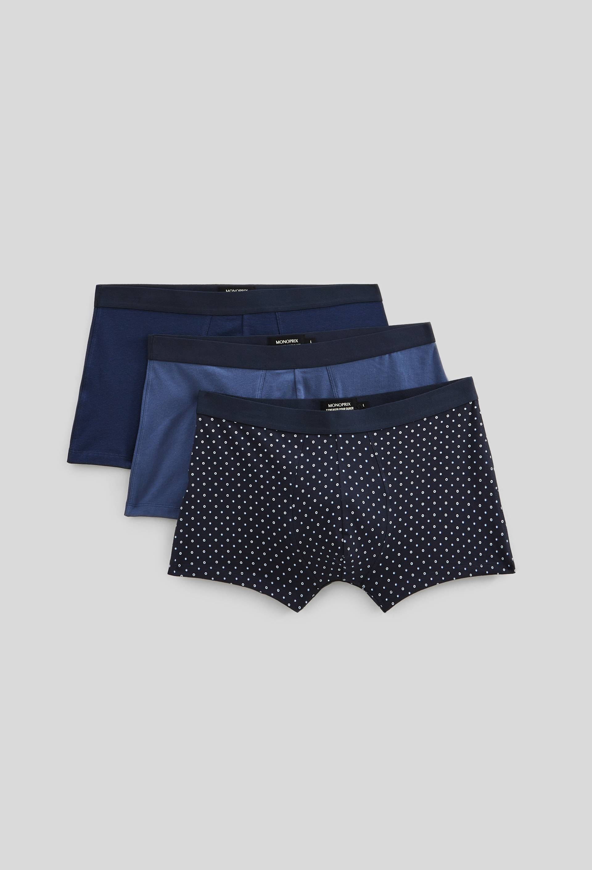 Lot de 3 boxers fantaisie en coton BIO GOTS, Bleu fonc&eacute;, large image number 0
