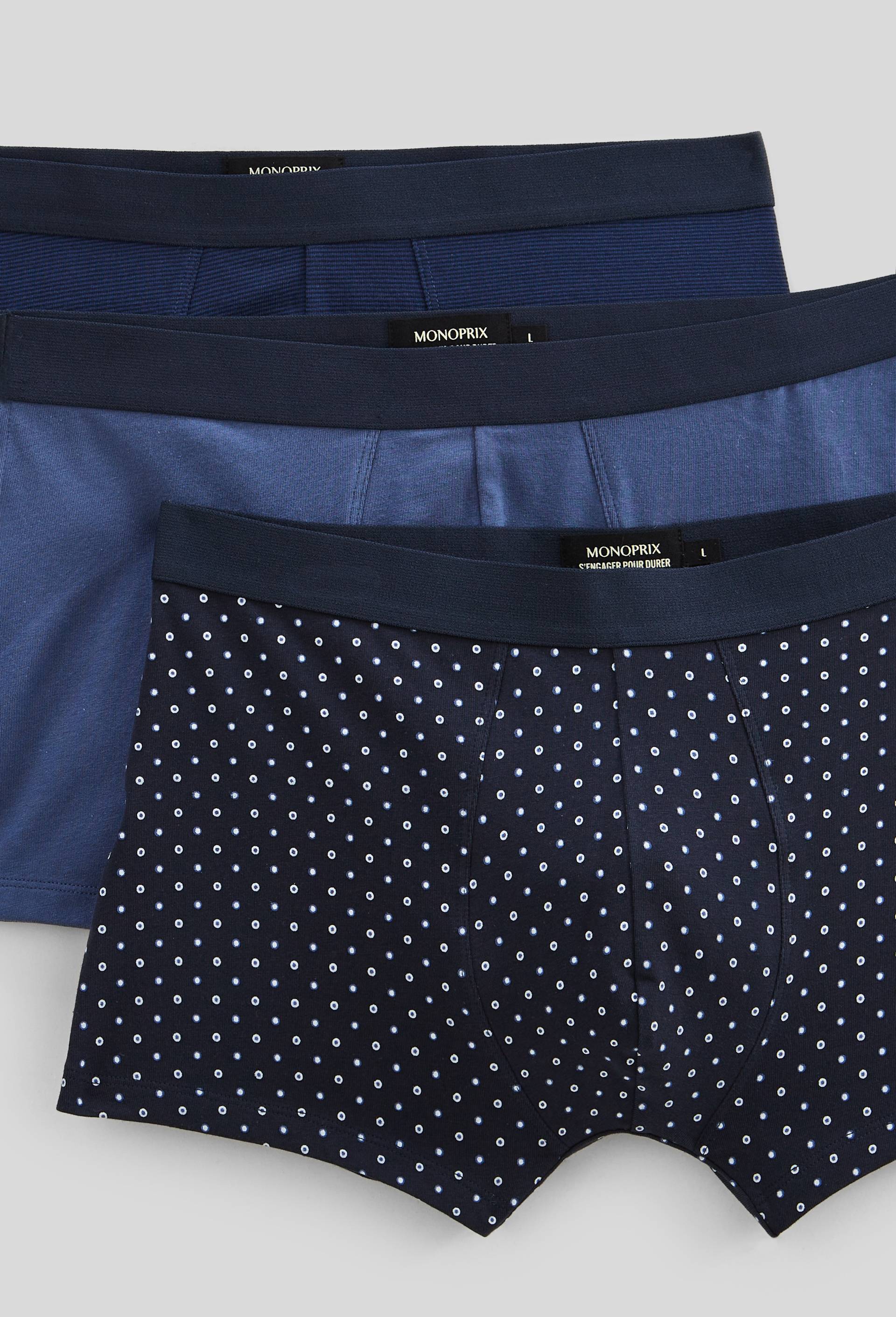 Lot de 3 boxers fantaisie en coton BIO GOTS, Bleu fonc&eacute;, large image number 1