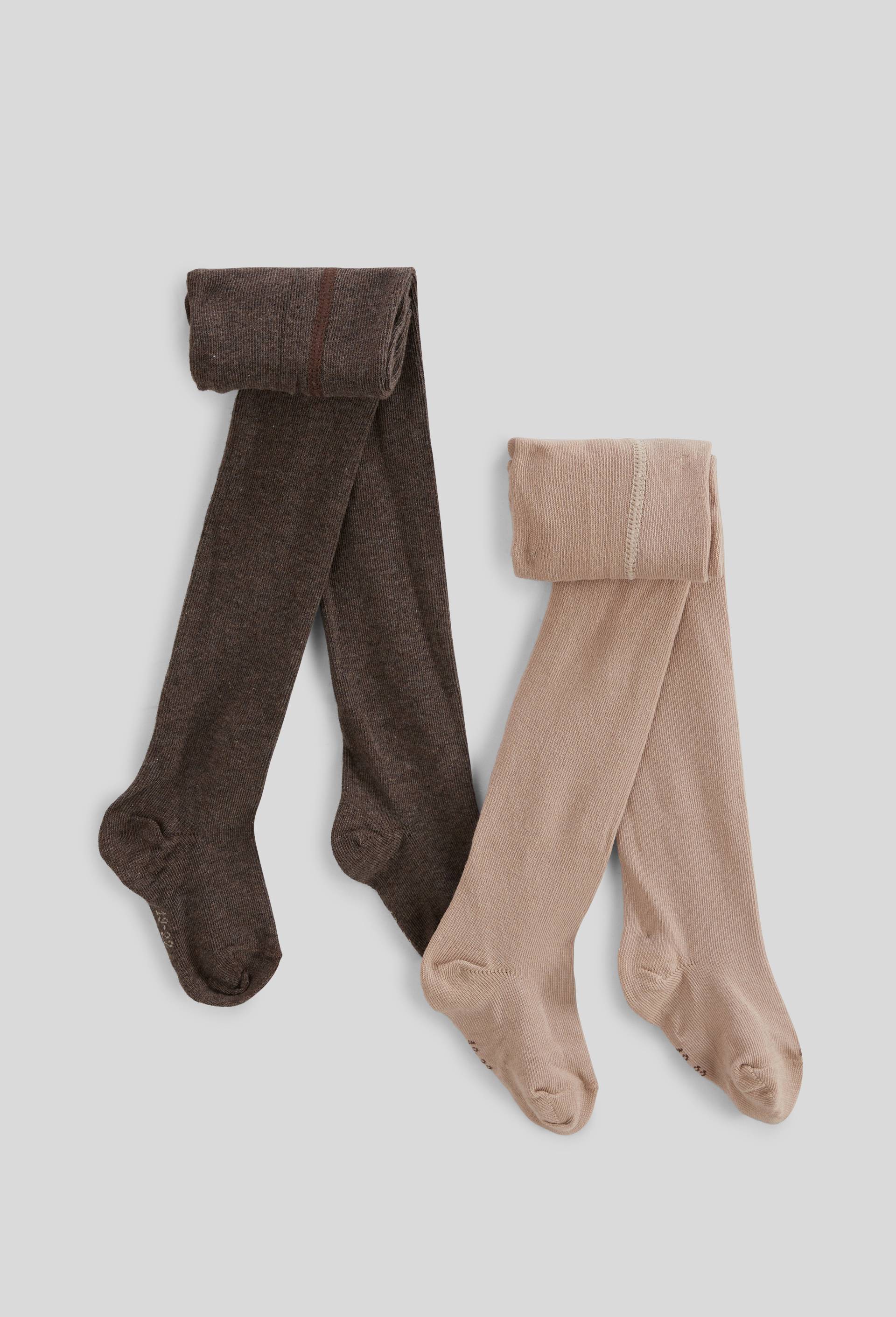 Lot de 2 paires de collants unis contenant du coton BIO, Brun, large image number 0