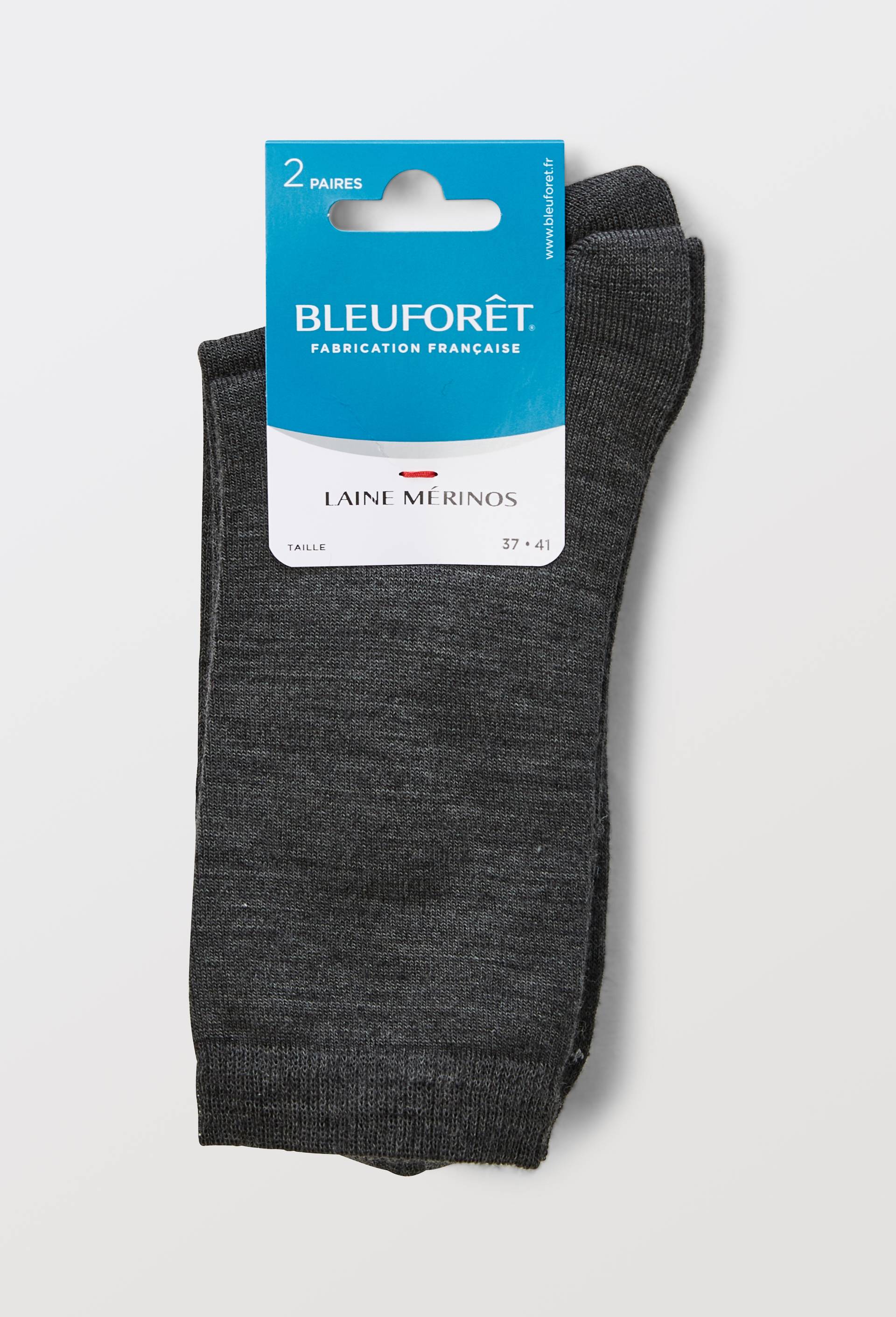 Lot de 2 paires de chaussettes en laine m&eacute;rinos Bleufor&ecirc;t, Gris fonc&eacute;, large image number 3