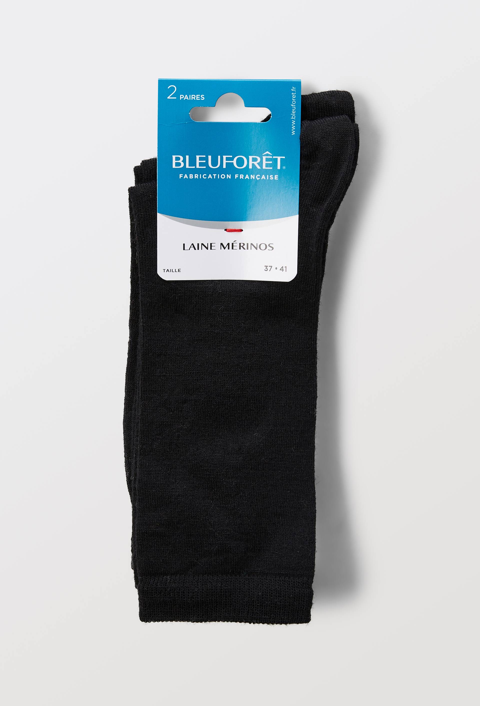Lot de 2 paires de chaussettes en laine m&eacute;rinos Bleufor&ecirc;t, Noir, large image number 2.0