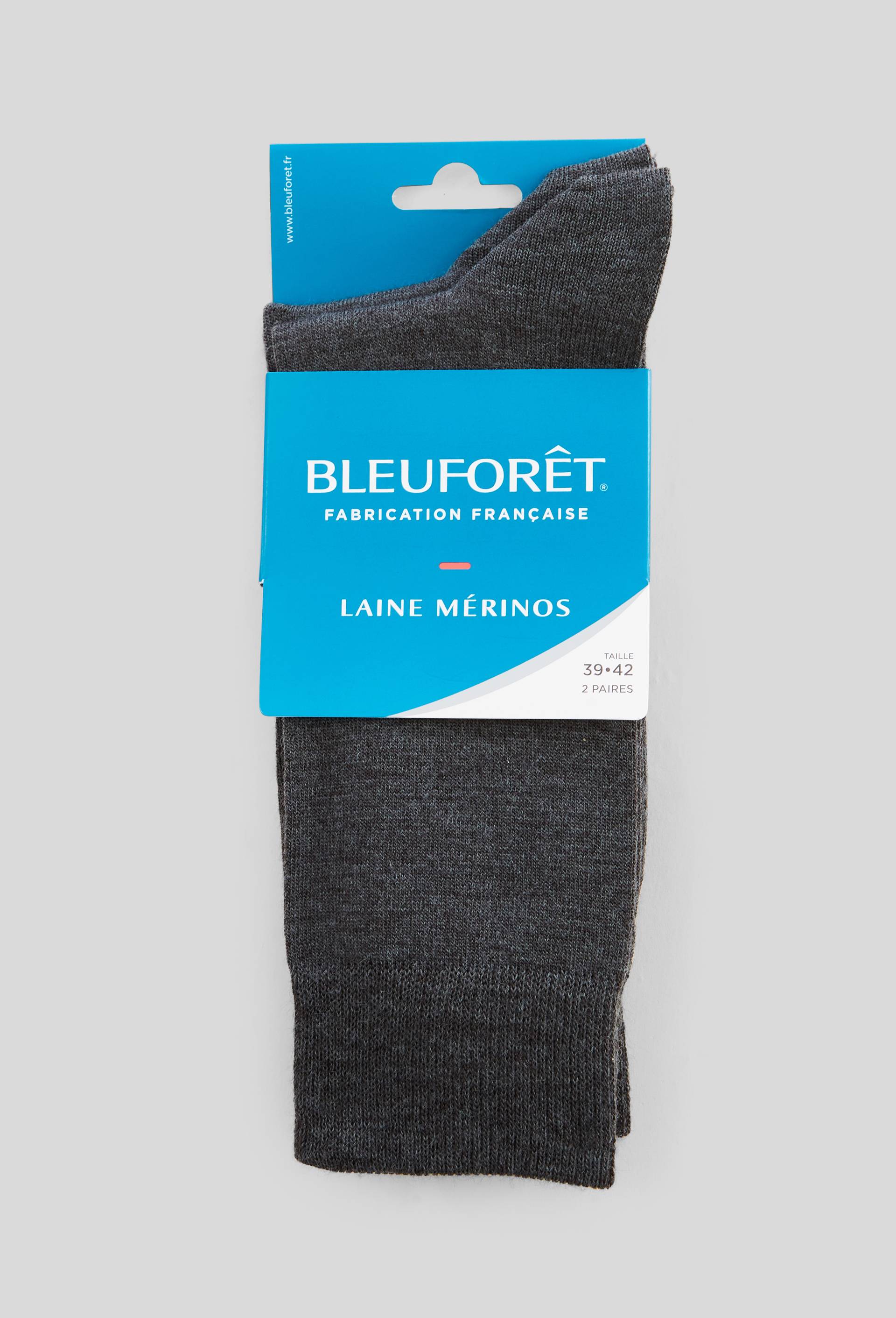 Lot de 2 paires de chaussettes en laine - Bleu For&ecirc;t, Gris fonc&eacute;, large image number 1