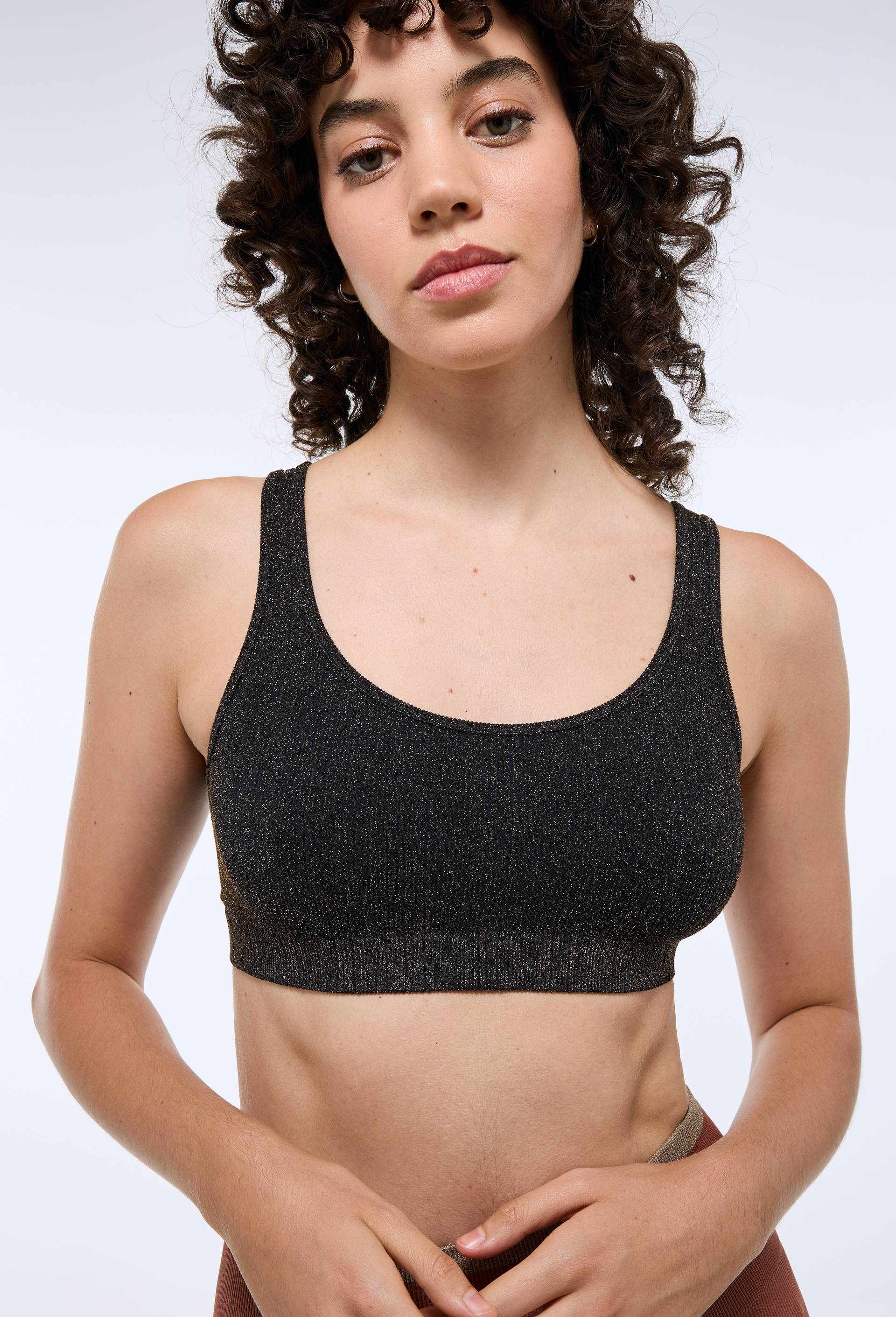 Brassière sans coutures côtelée avec fils métallisés - MONOPRIX - Modalova