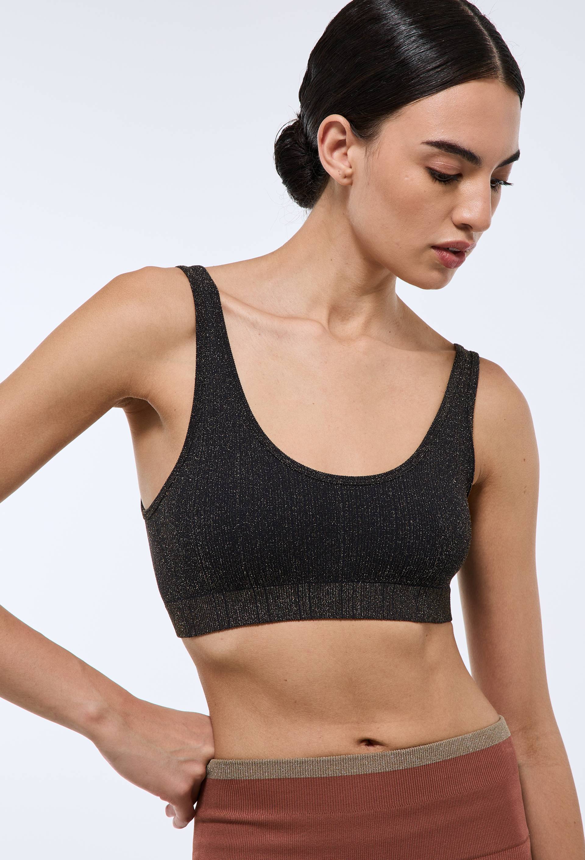 Brassière sans coutures côtelée avec fils métallisés - MONOPRIX - Modalova