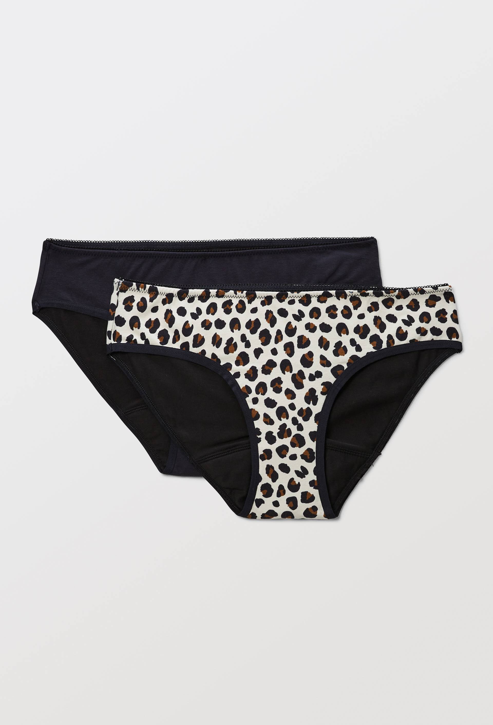 Lot de 2 culottes menstruelles imprim&eacute;e et unie contenant du coton BIO, Noir, large image number 0